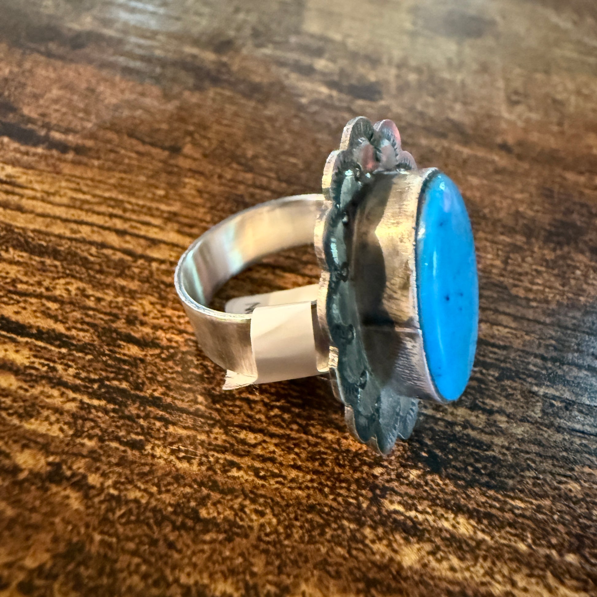 Native Handmade Scott Skeets Royston Turquoise Sterling Silver Adjustable Ring Wild West Boho