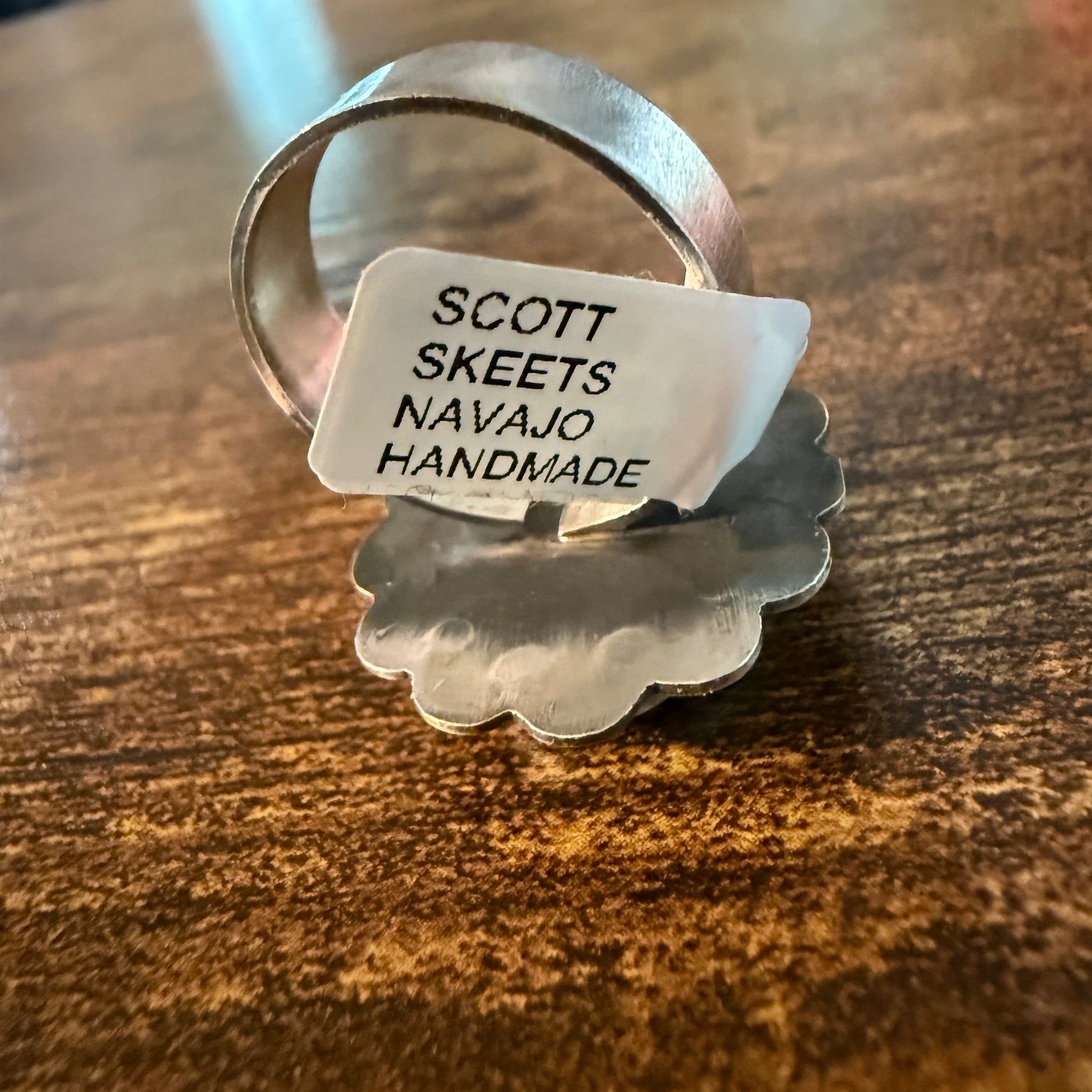 Native Handmade Scott Skeets Royston Turquoise Sterling Silver Adjustable Ring Wild West Boho