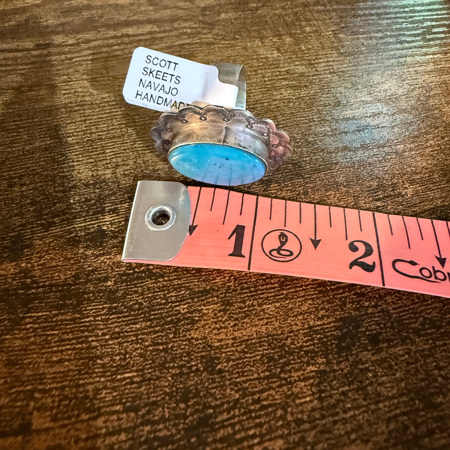Native Handmade Scott Skeets Royston Turquoise Sterling Silver Adjustable Ring Wild West Boho
