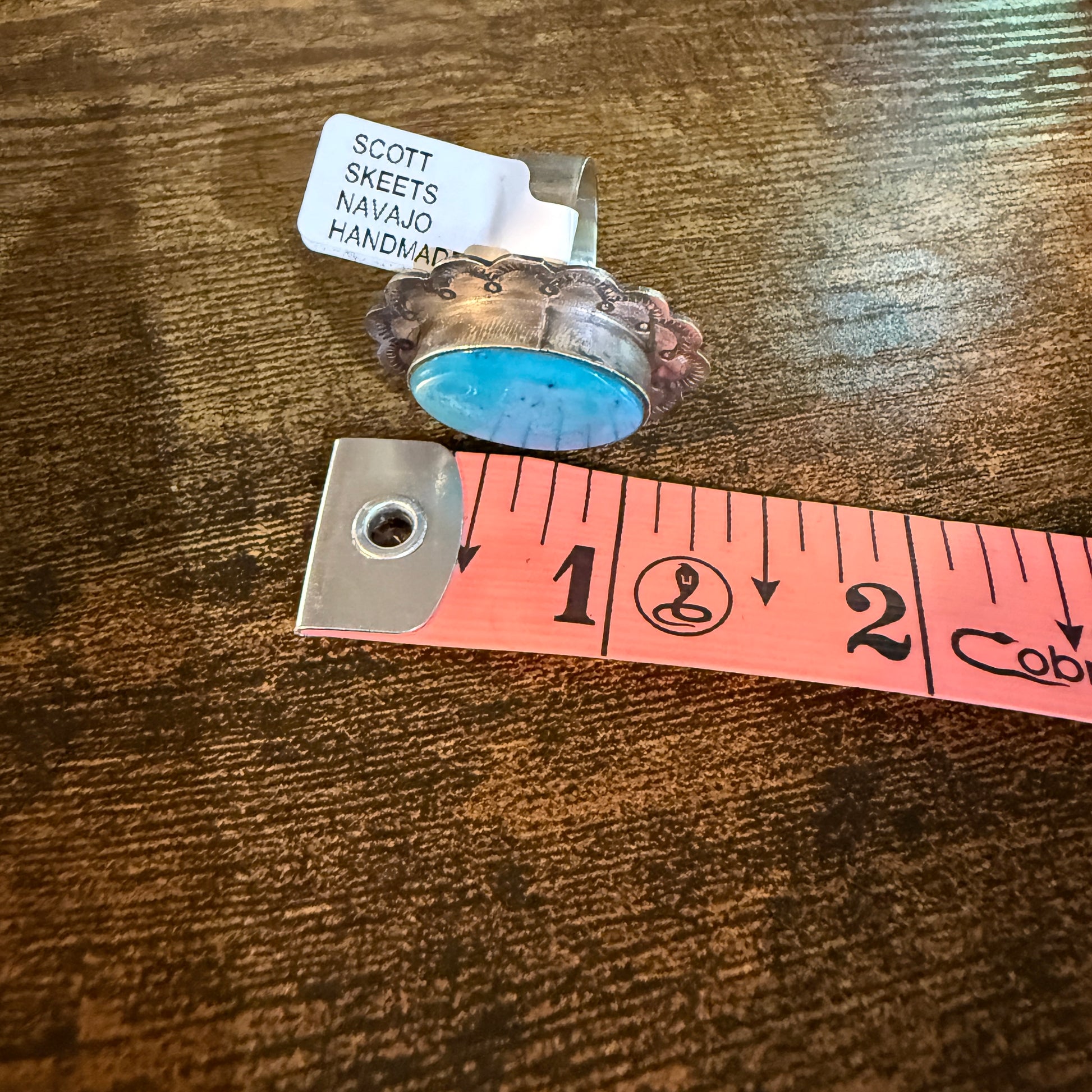 Native Handmade Scott Skeets Royston Turquoise Sterling Silver Adjustable Ring Wild West Boho