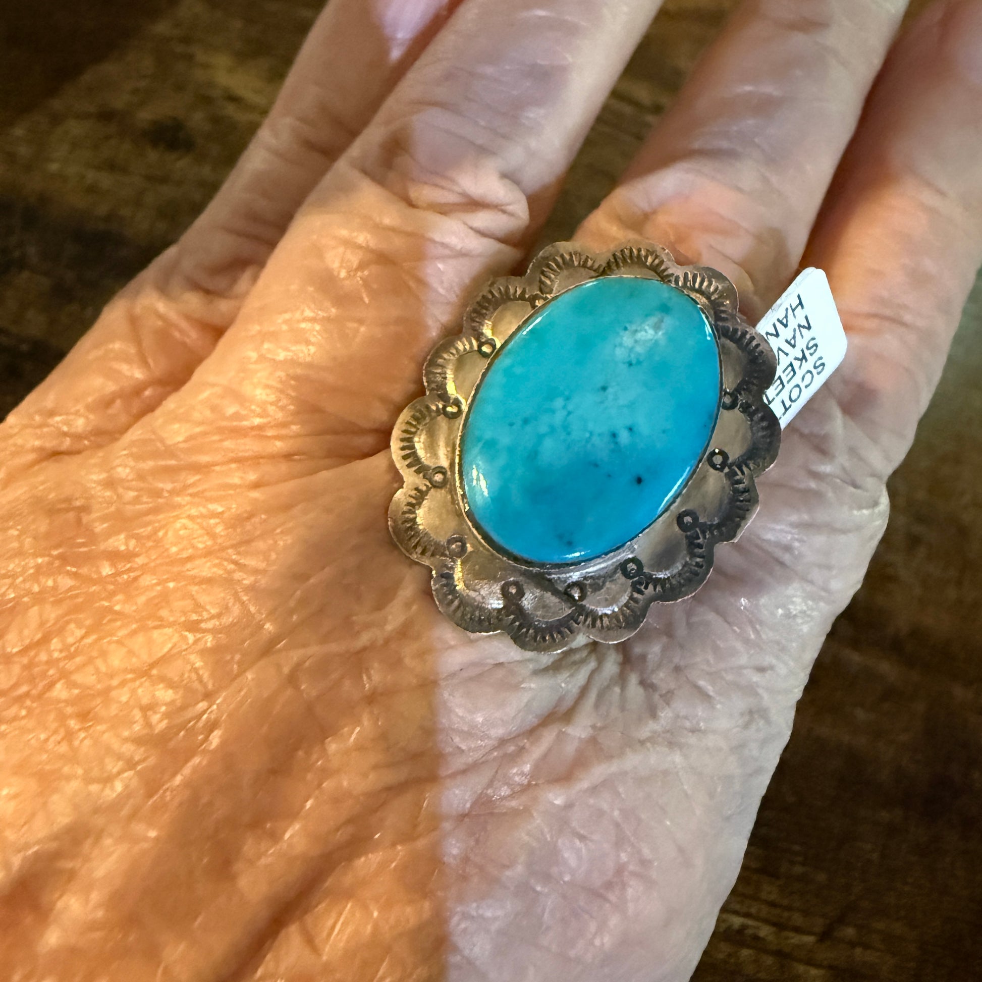 Native Handmade Scott Skeets Royston Turquoise Sterling Silver Adjustable Ring Wild West Boho