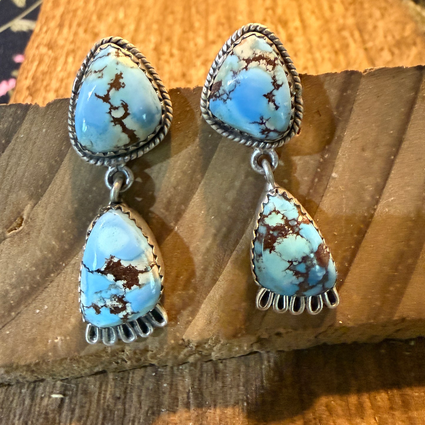 Number 8 Turquoise Gemstone Dangle Earrings Sterling Silver Wild West Boho