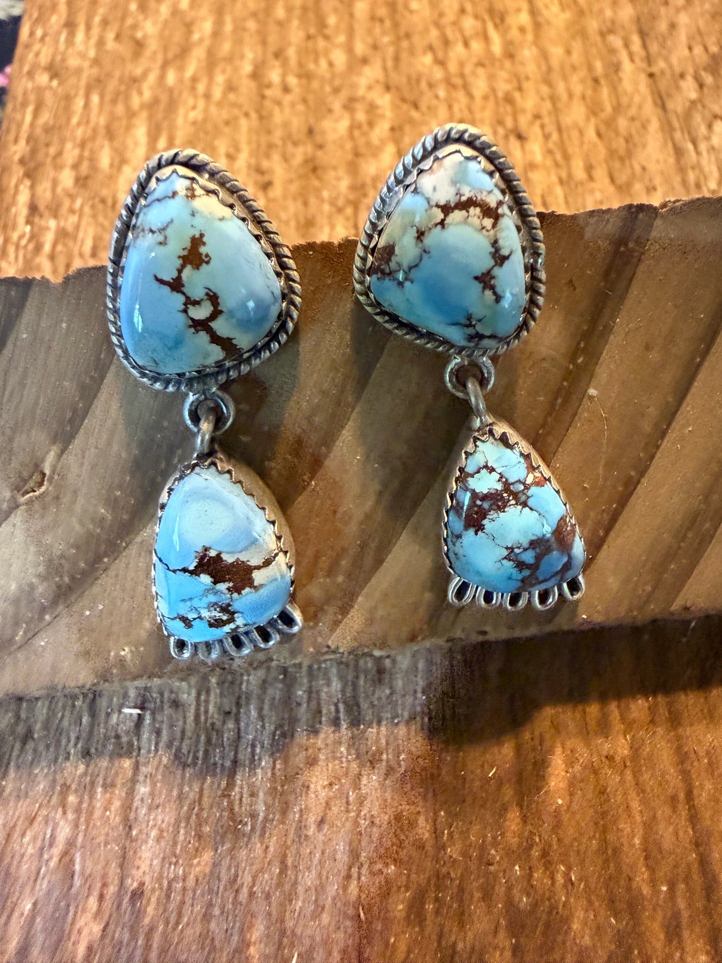 Number 8 Turquoise Gemstone Dangle Earrings Sterling Silver Wild West Boho