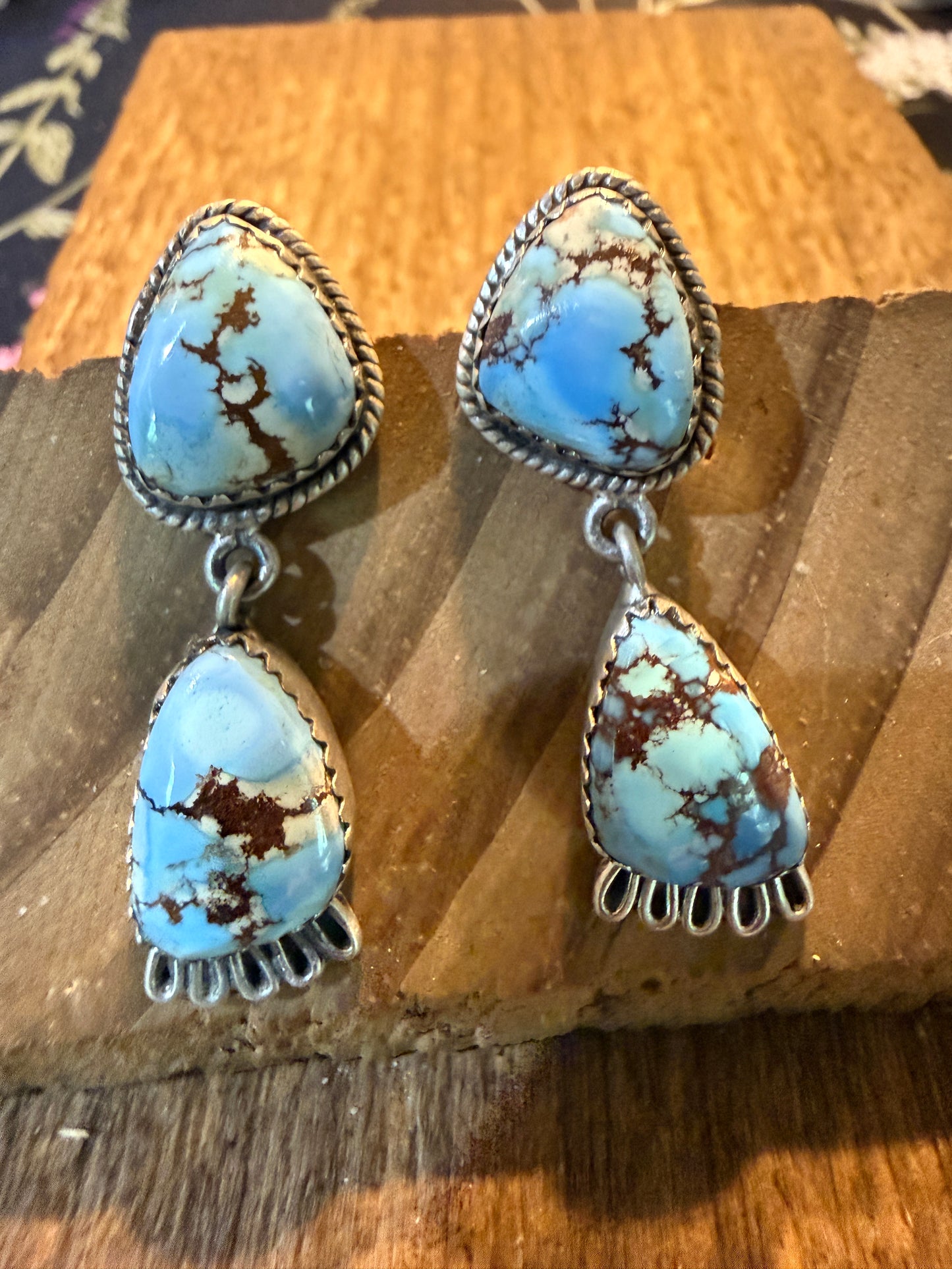 Number 8 Turquoise Gemstone Dangle Earrings Sterling Silver Wild West Boho