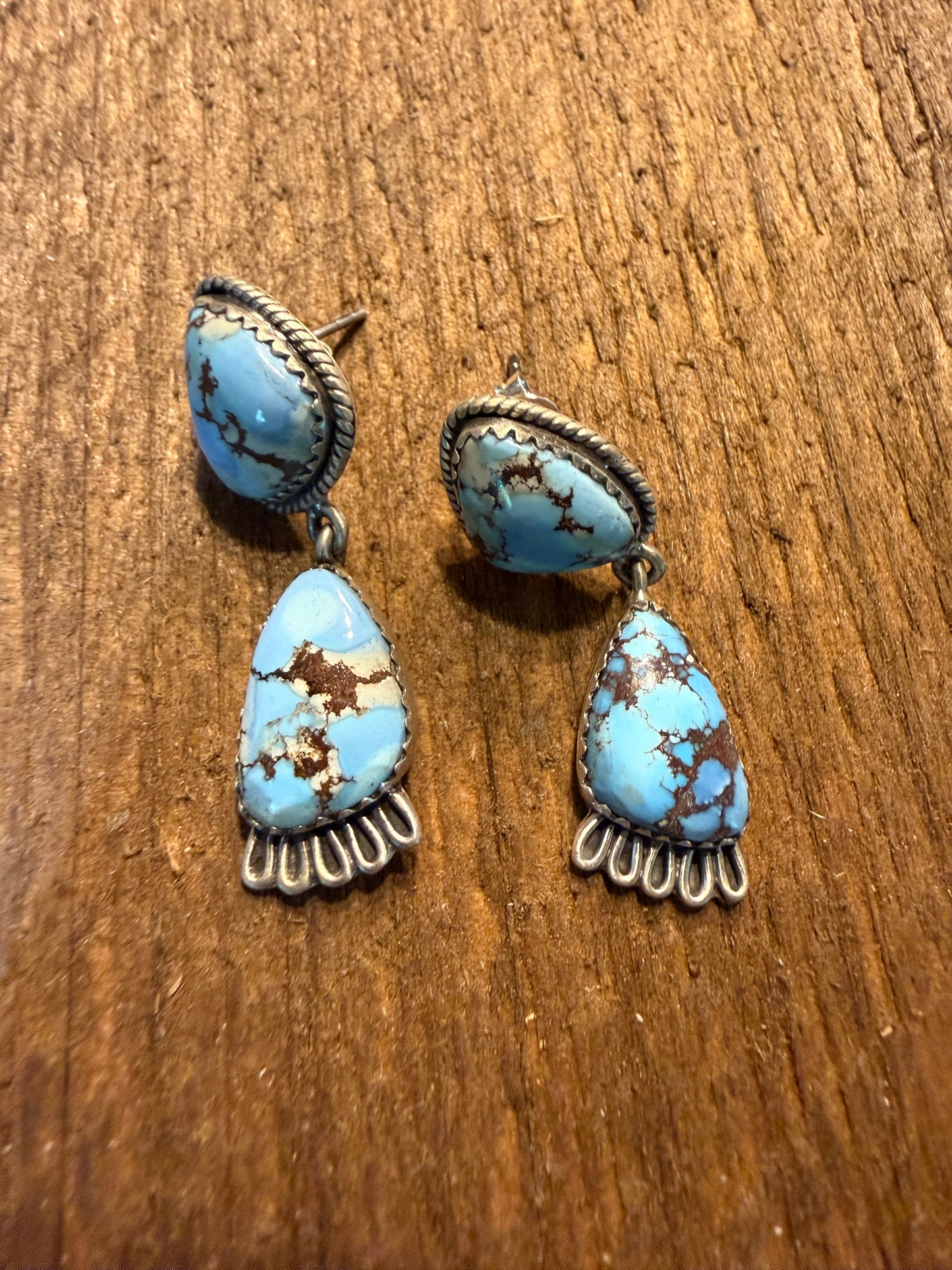 Number 8 Turquoise Gemstone Dangle Earrings Sterling Silver Wild West Boho