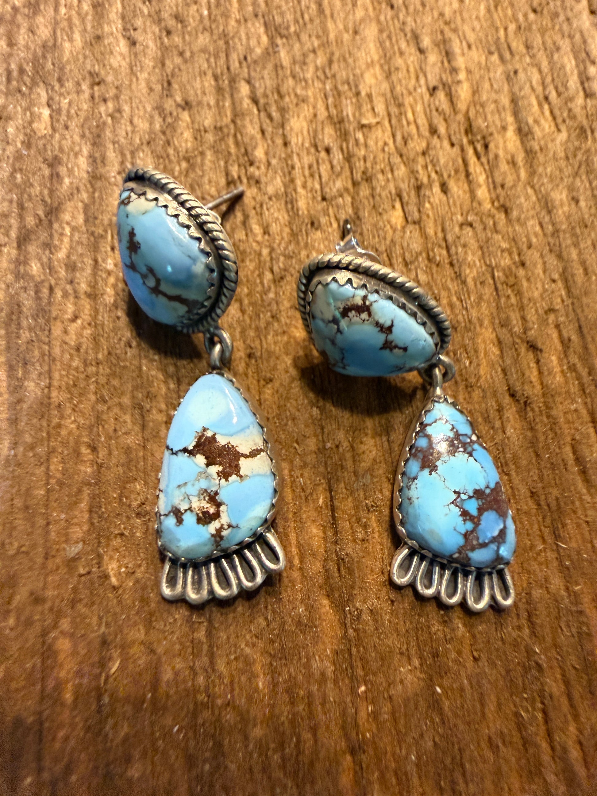 Number 8 Turquoise Gemstone Dangle Earrings Sterling Silver Wild West Boho