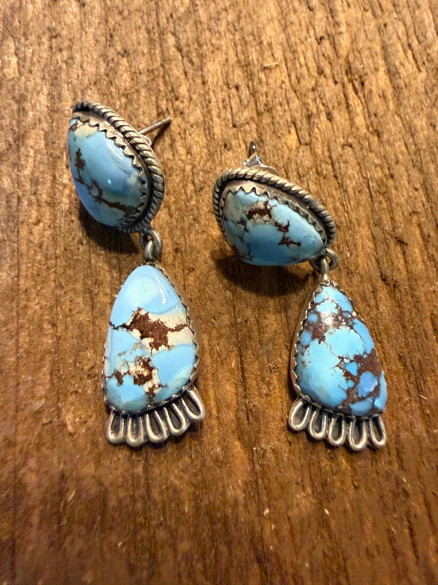 Number 8 Turquoise Gemstone Dangle Earrings Sterling Silver Wild West Boho