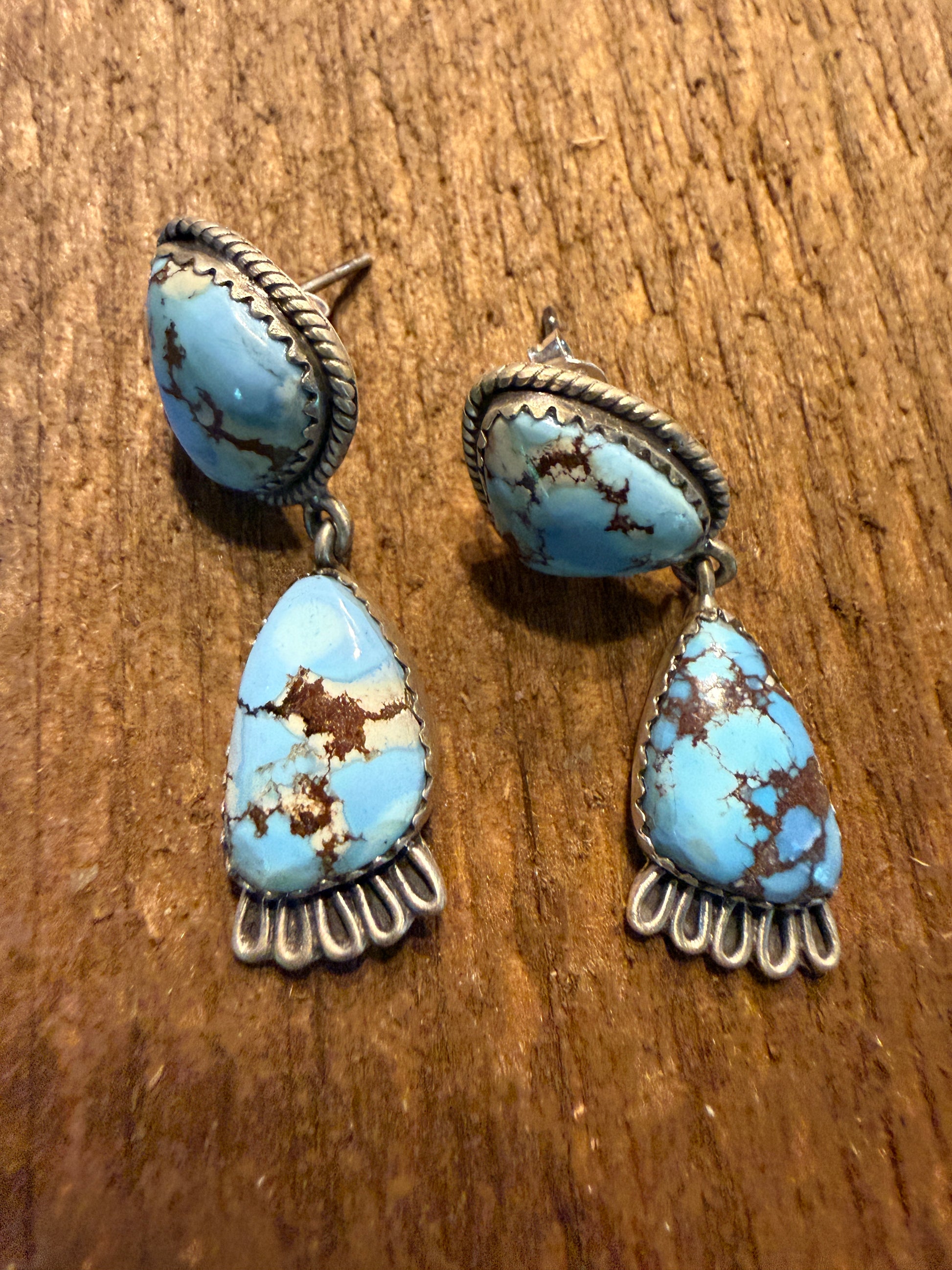 Number 8 Turquoise Gemstone Dangle Earrings Sterling Silver Wild West Boho