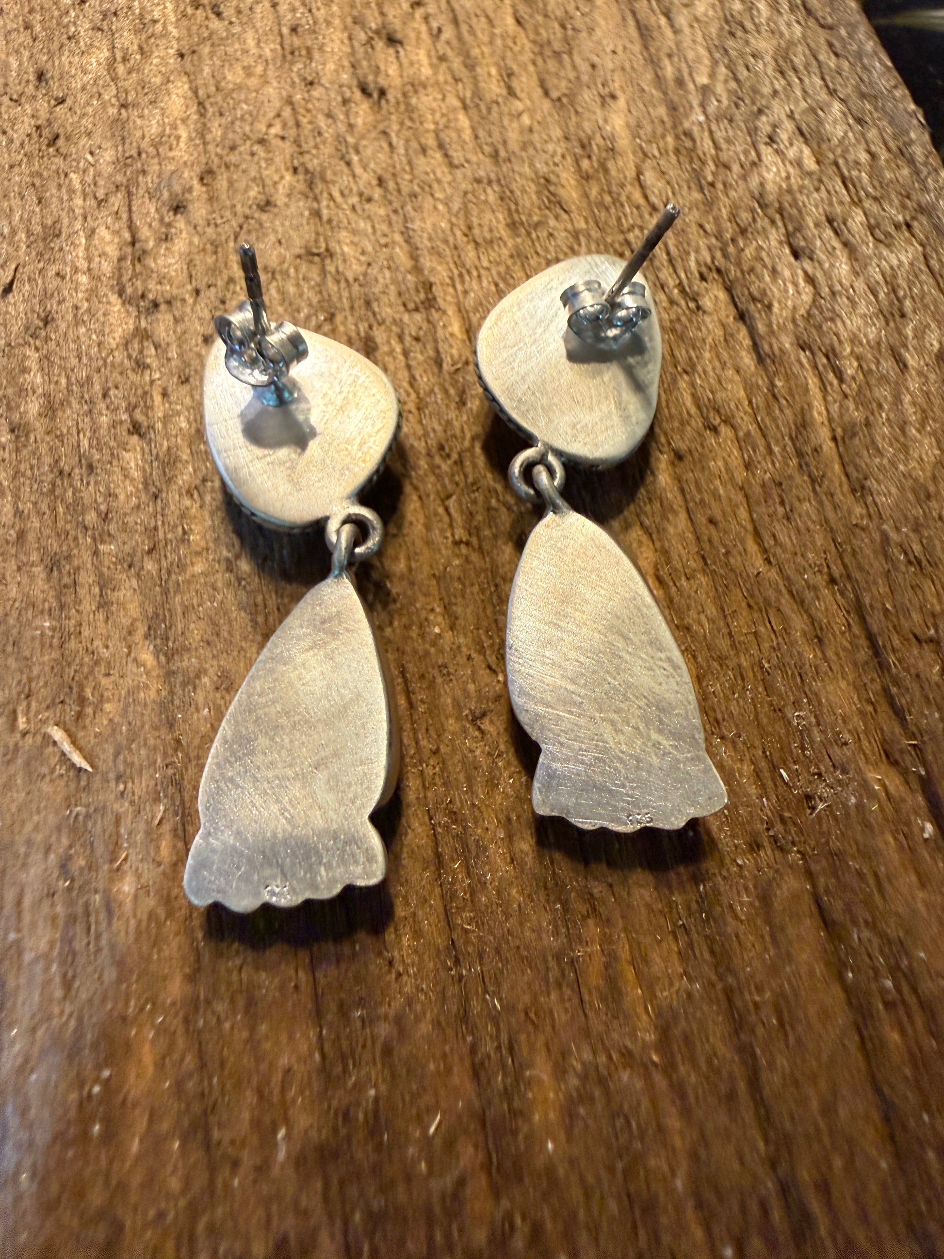 Number 8 Turquoise Gemstone Dangle Earrings Sterling Silver Wild West Boho