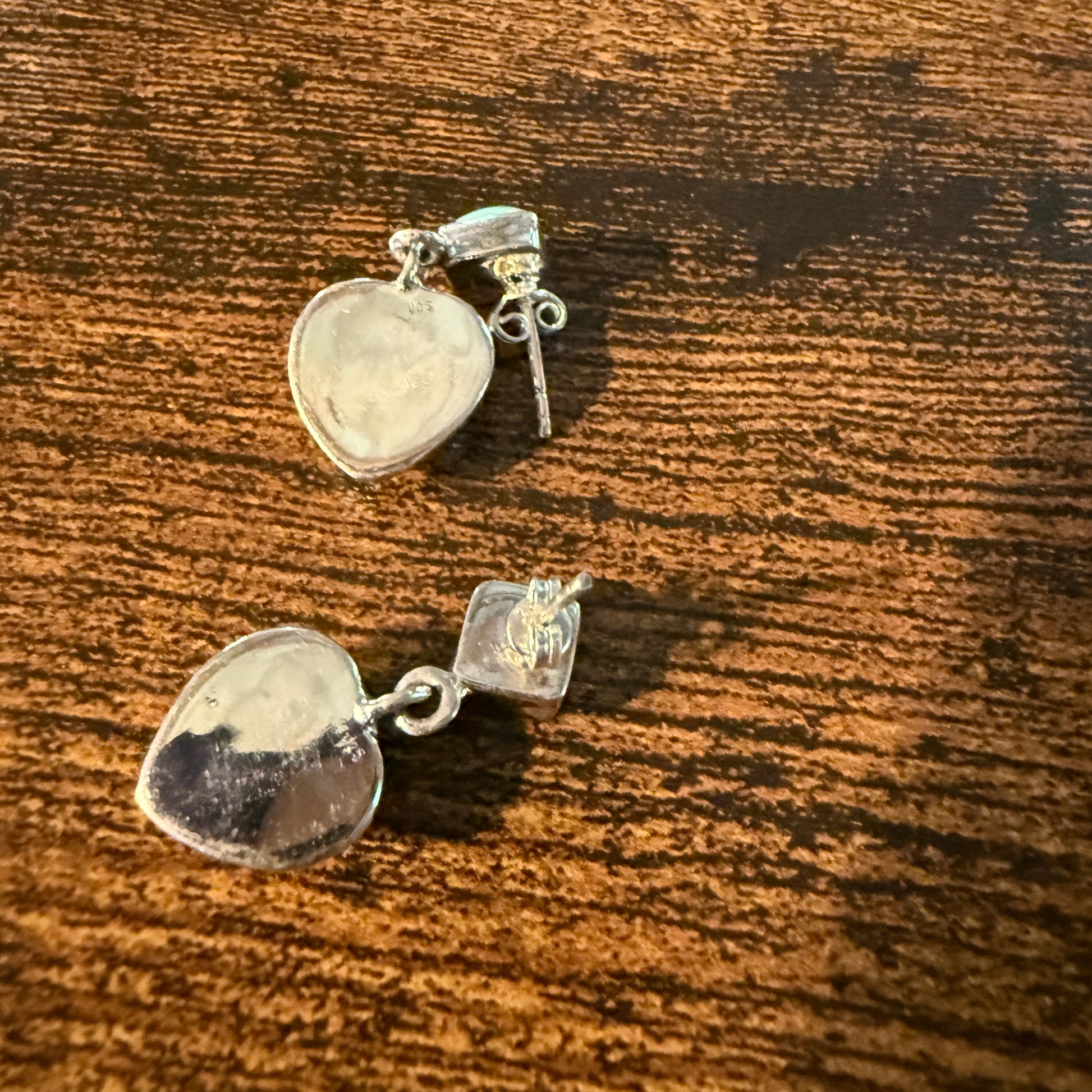 Kingman Turquoise And Orange Spiny Turquoise Heart Stud Earring Sterling Silver Wild West Boho