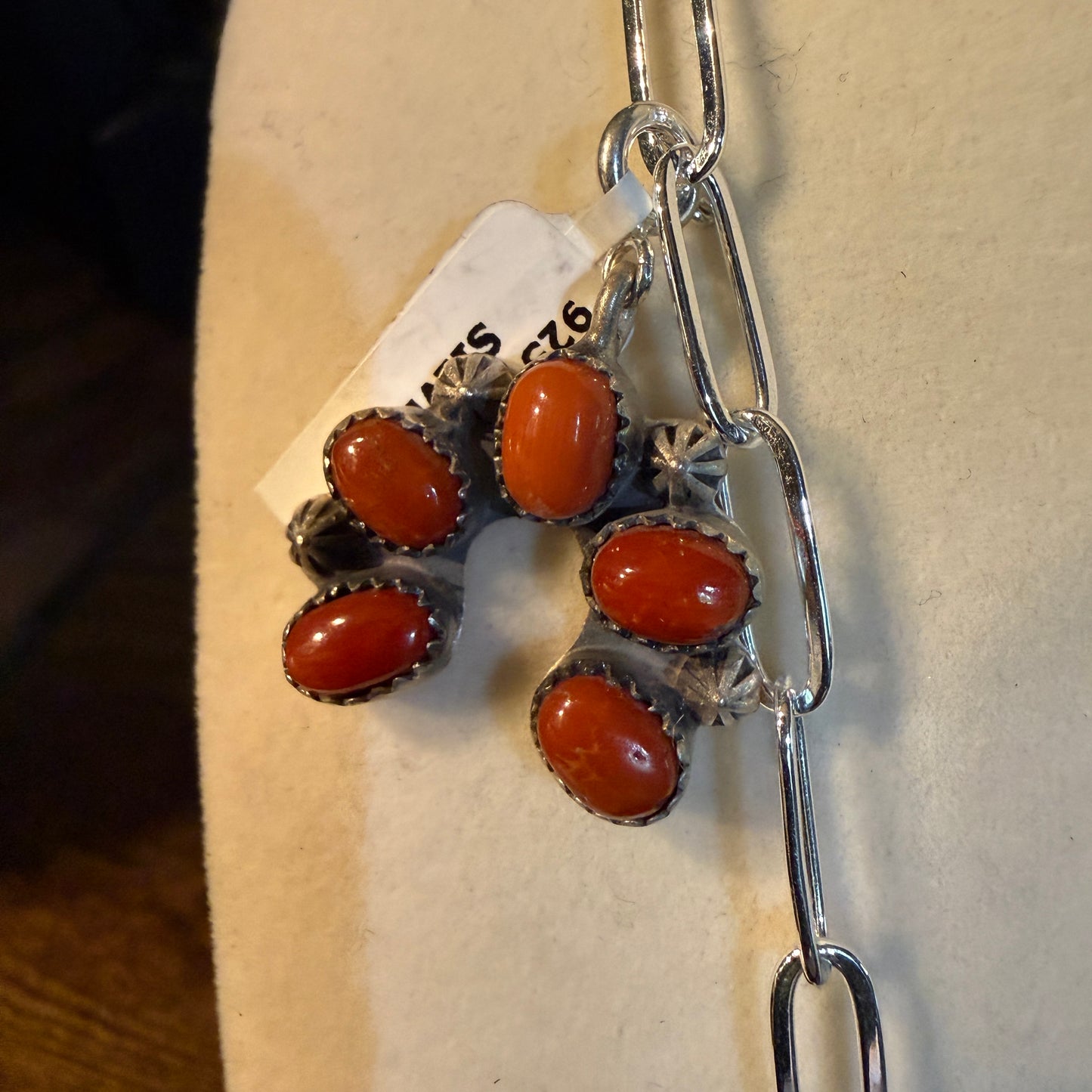 Coral And Turquoise Gemstone Charms Pendant Necklace Sterling Silver Wild West Boho