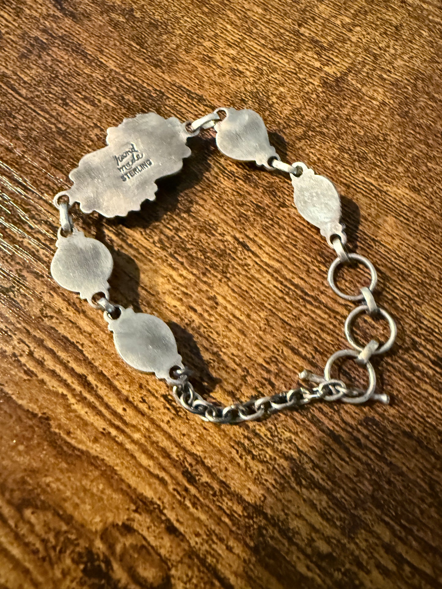 Antique Style Pink Conch Bracelet 8 Inches Oxidized Sterling Silver Adjustable Wild West Boho