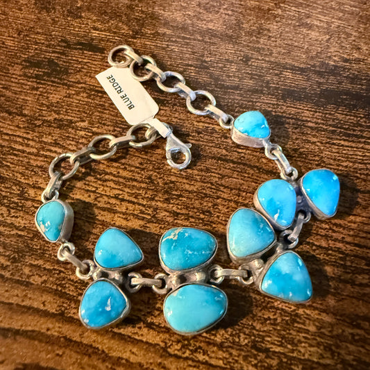 Blue Ridge Turquoise Gemstone Bracelet Sterling Silver Link Wild West Boho