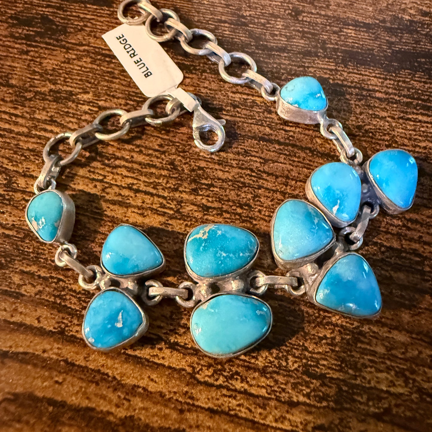 Blue Ridge Turquoise Gemstone Bracelet Sterling Silver Link Wild West Boho