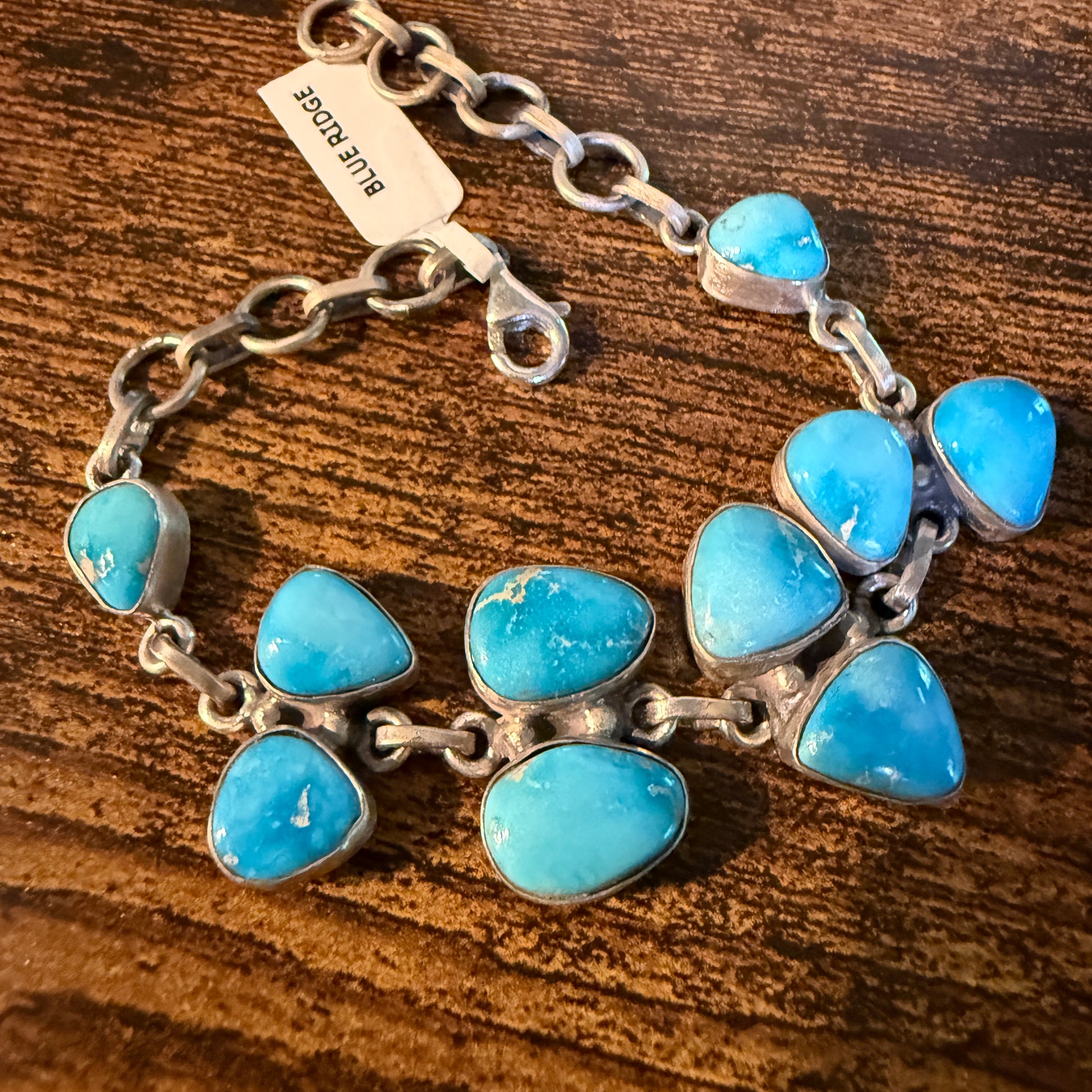 Blue Ridge Turquoise Gemstone Bracelet Sterling Silver Link Wild West Boho