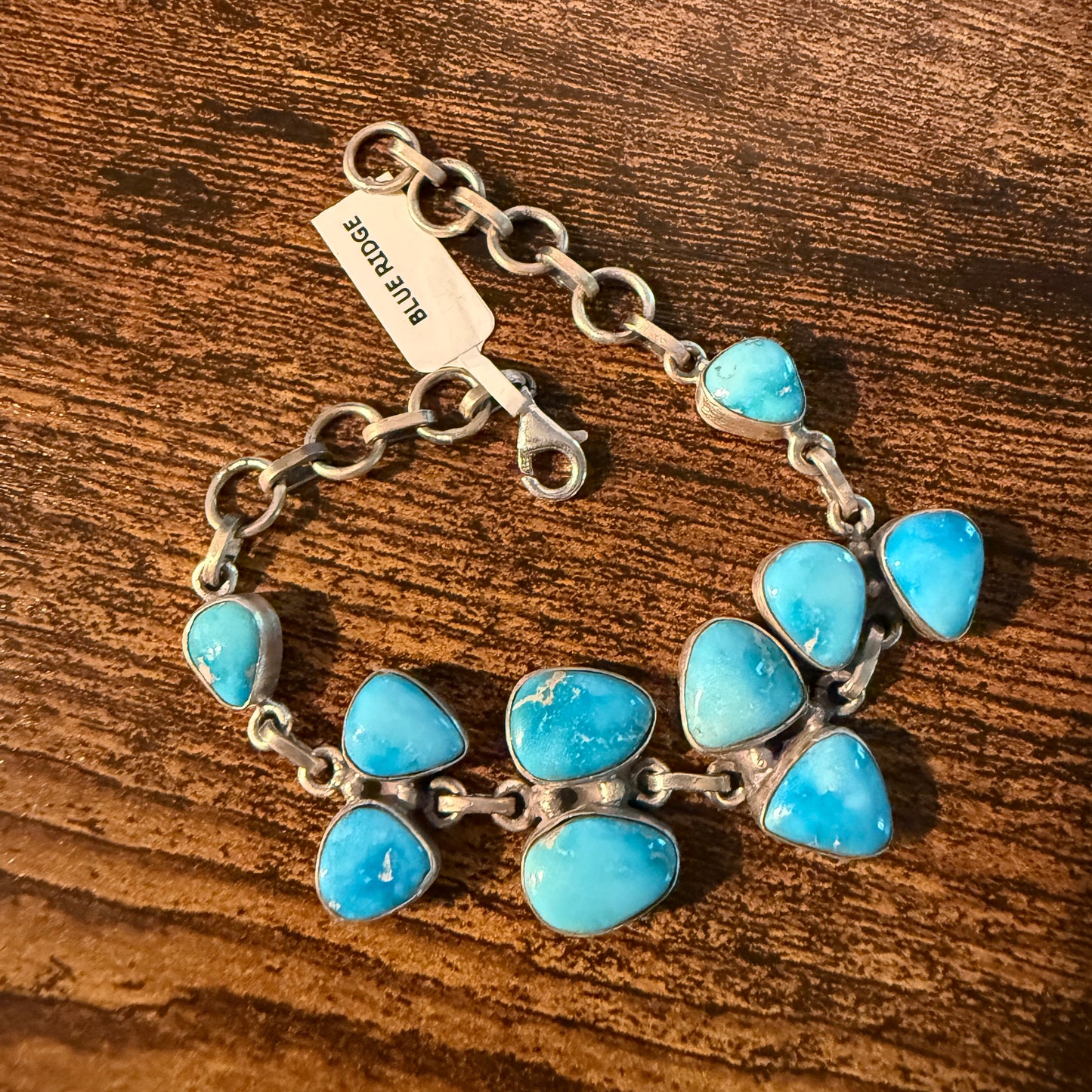 Blue Ridge Turquoise Gemstone Bracelet Sterling Silver Link Wild West Boho