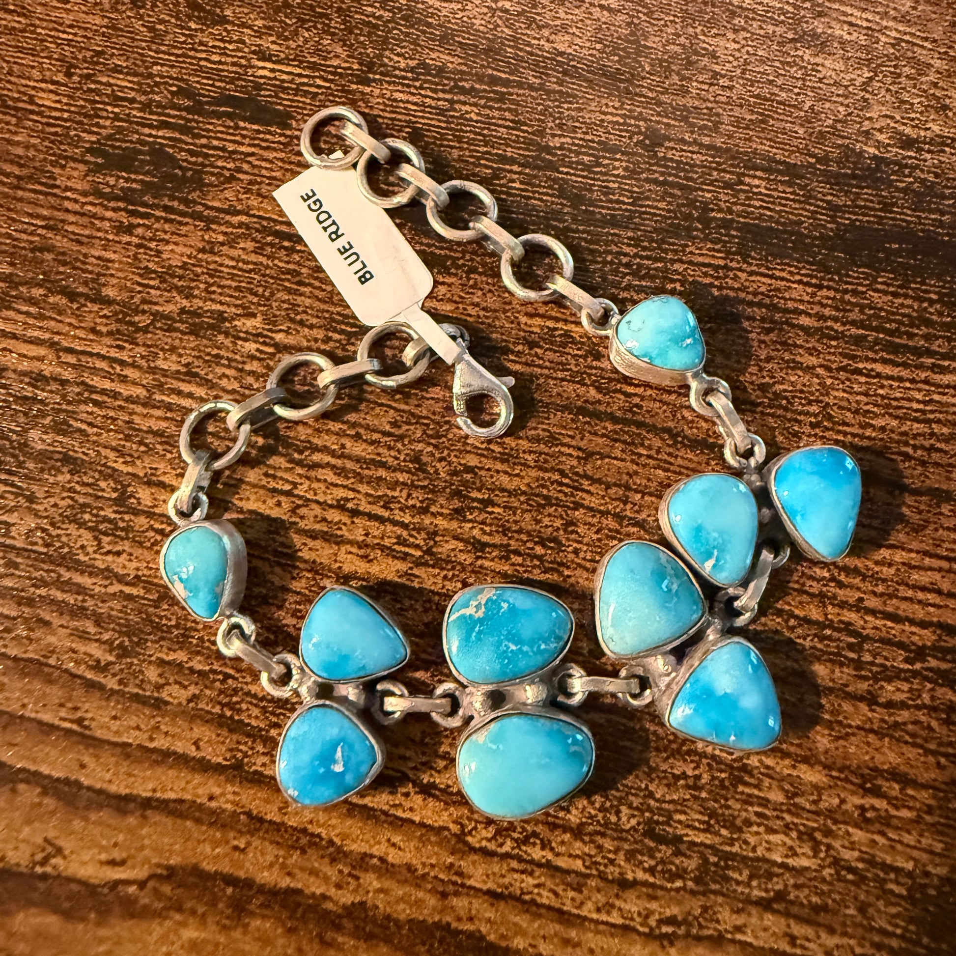 Blue Ridge Turquoise Gemstone Bracelet Sterling Silver Link Wild West Boho