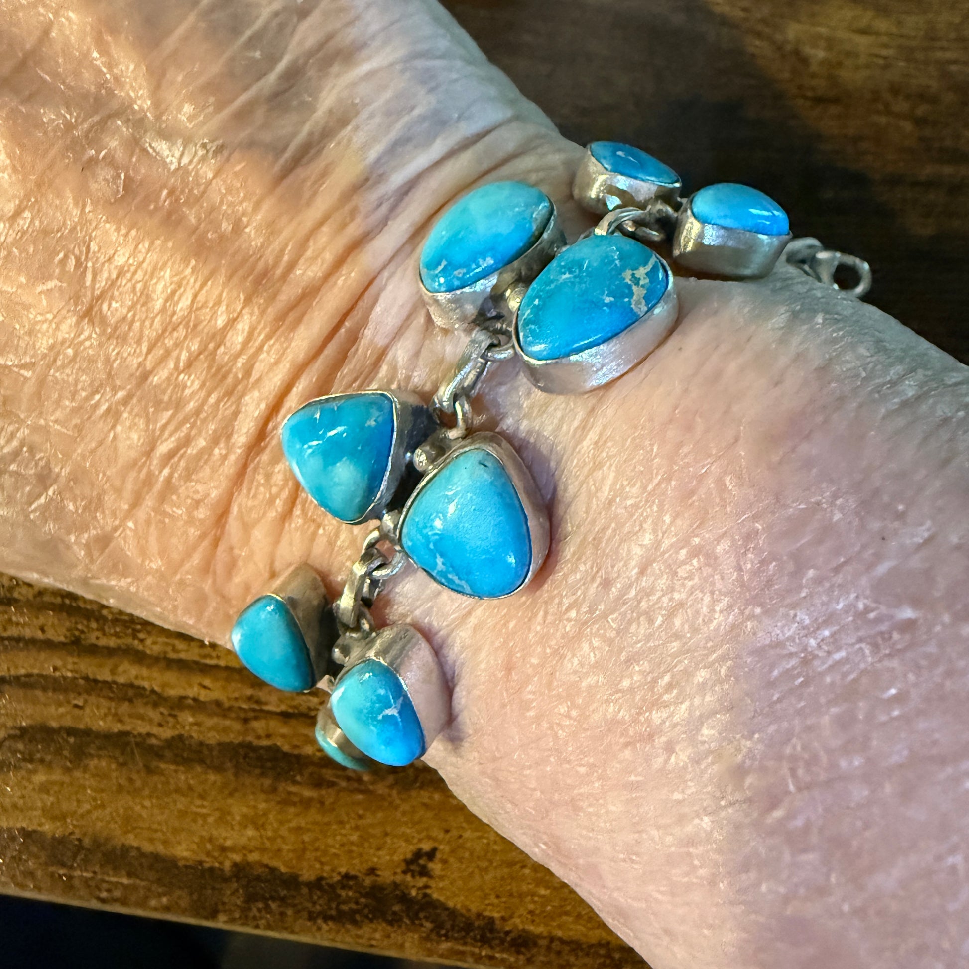 Blue Ridge Turquoise Gemstone Bracelet Sterling Silver Link Wild West Boho