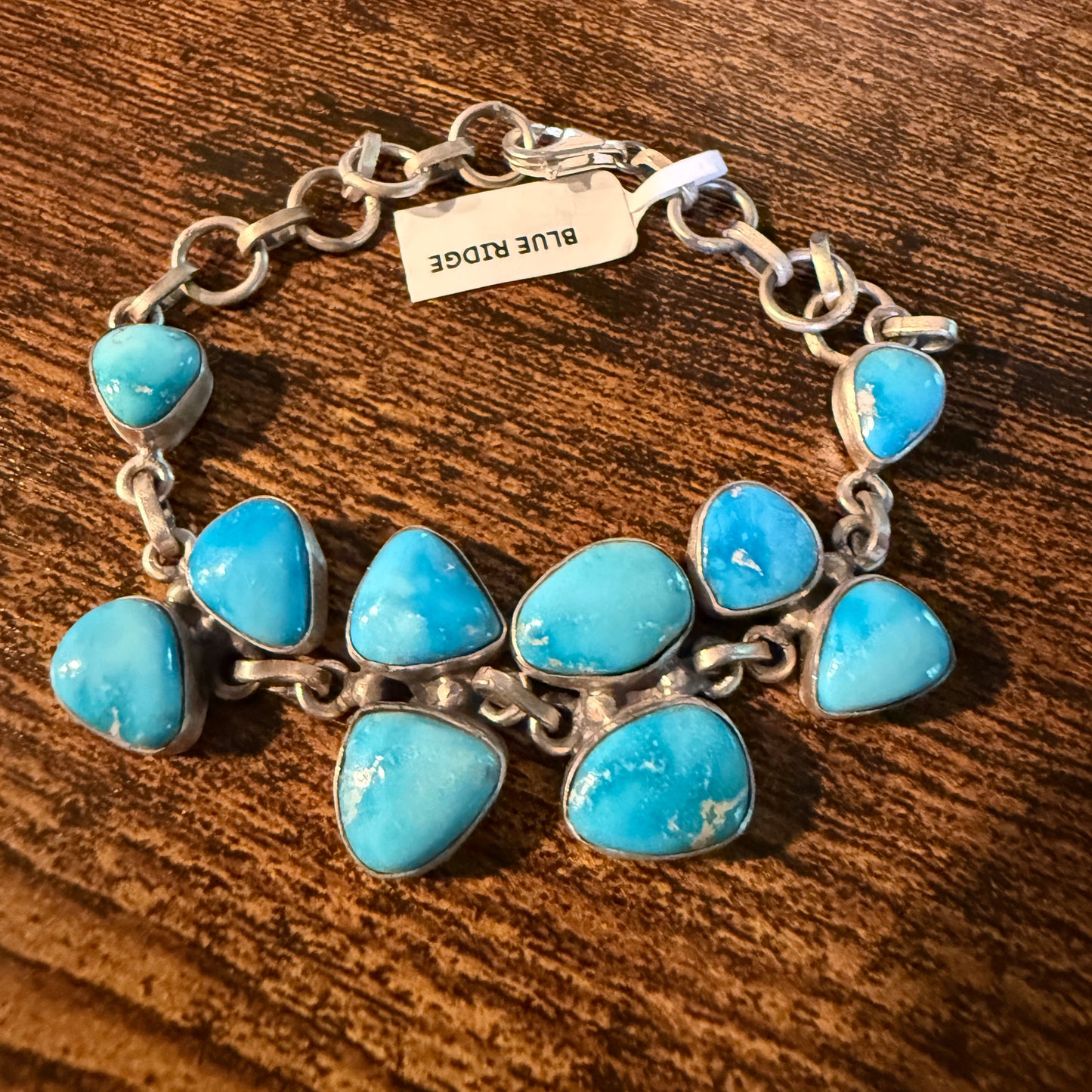 Blue Ridge Turquoise Gemstone Bracelet Sterling Silver Link Wild West Boho