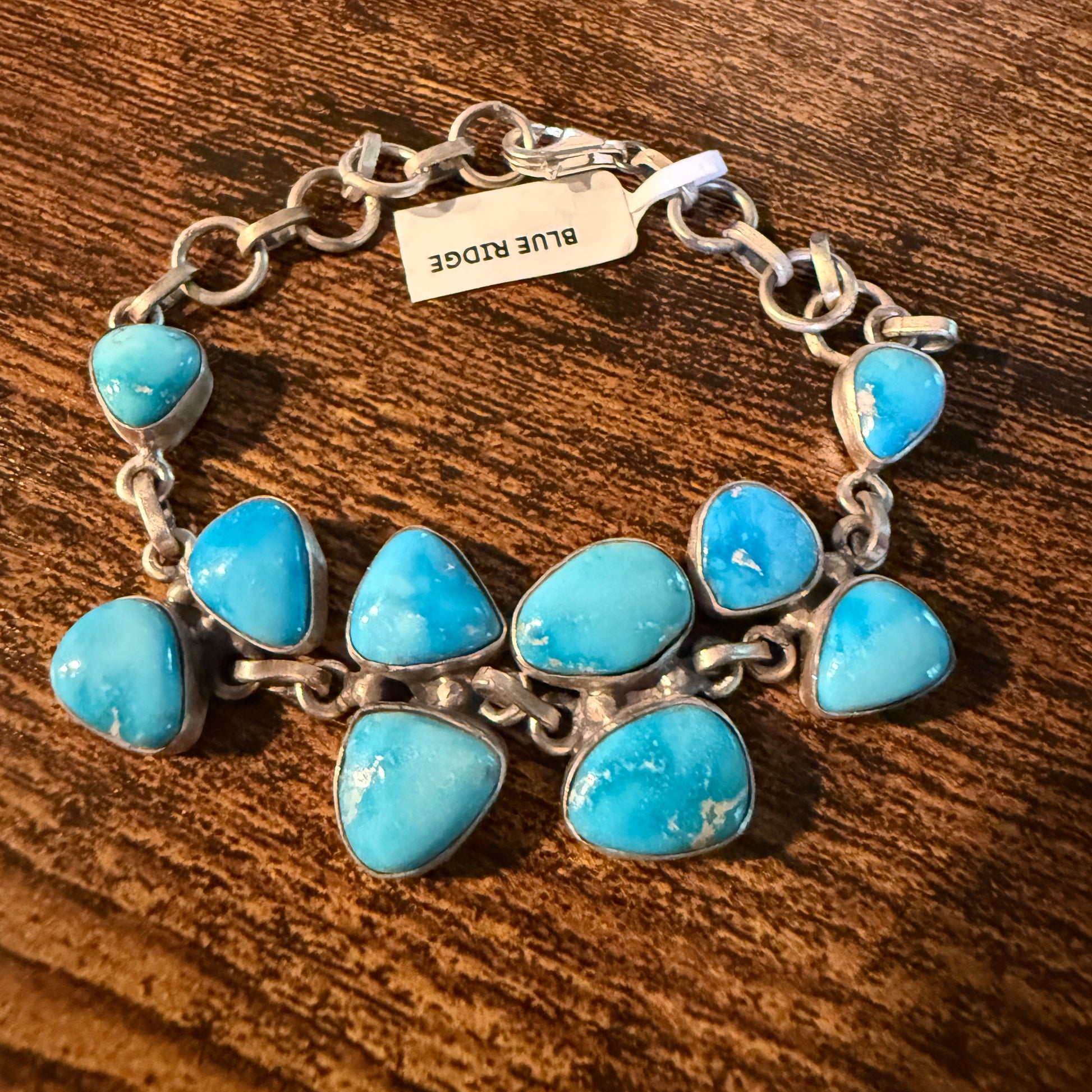 Blue Ridge Turquoise Gemstone Bracelet Sterling Silver Link Wild West Boho