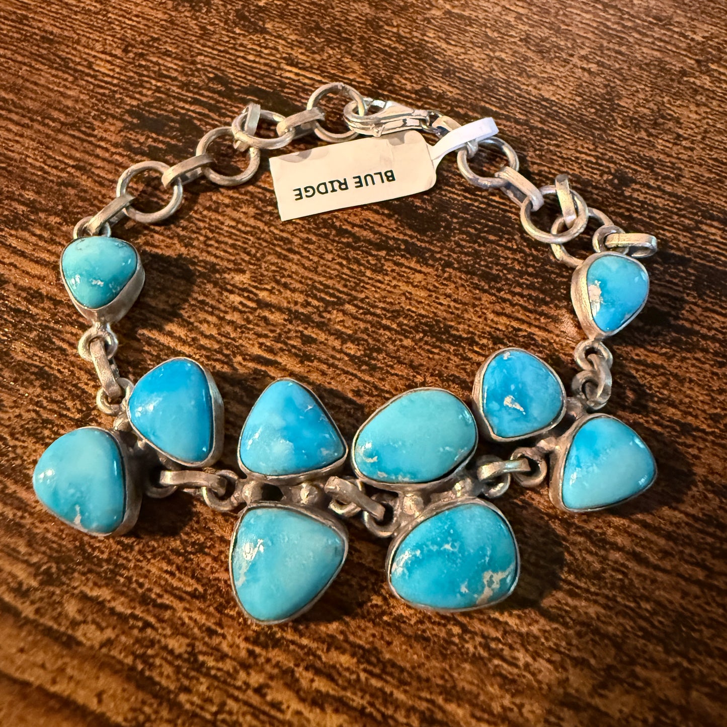 Blue Ridge Turquoise Gemstone Bracelet Sterling Silver Link Wild West Boho
