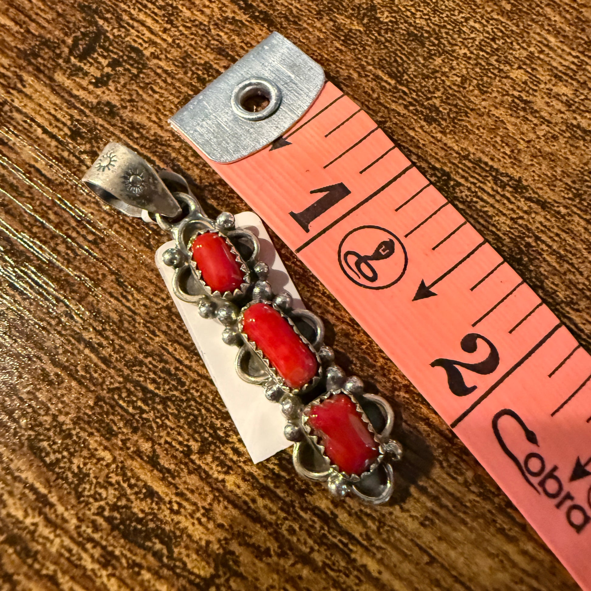 Navajo Style Coral Gemstone Pendant in Sterling Silver Wild West Boho