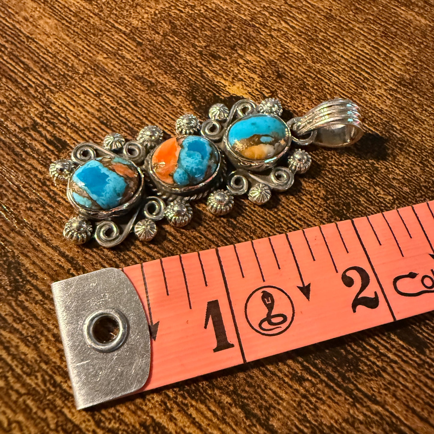Turquoise Spiny Oyster Floral Pendant Sterling Silver Jewelry Wild West Boho