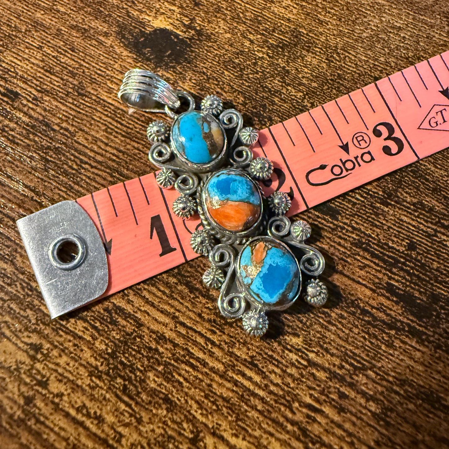 Turquoise Spiny Oyster Floral Pendant Sterling Silver Jewelry Wild West Boho