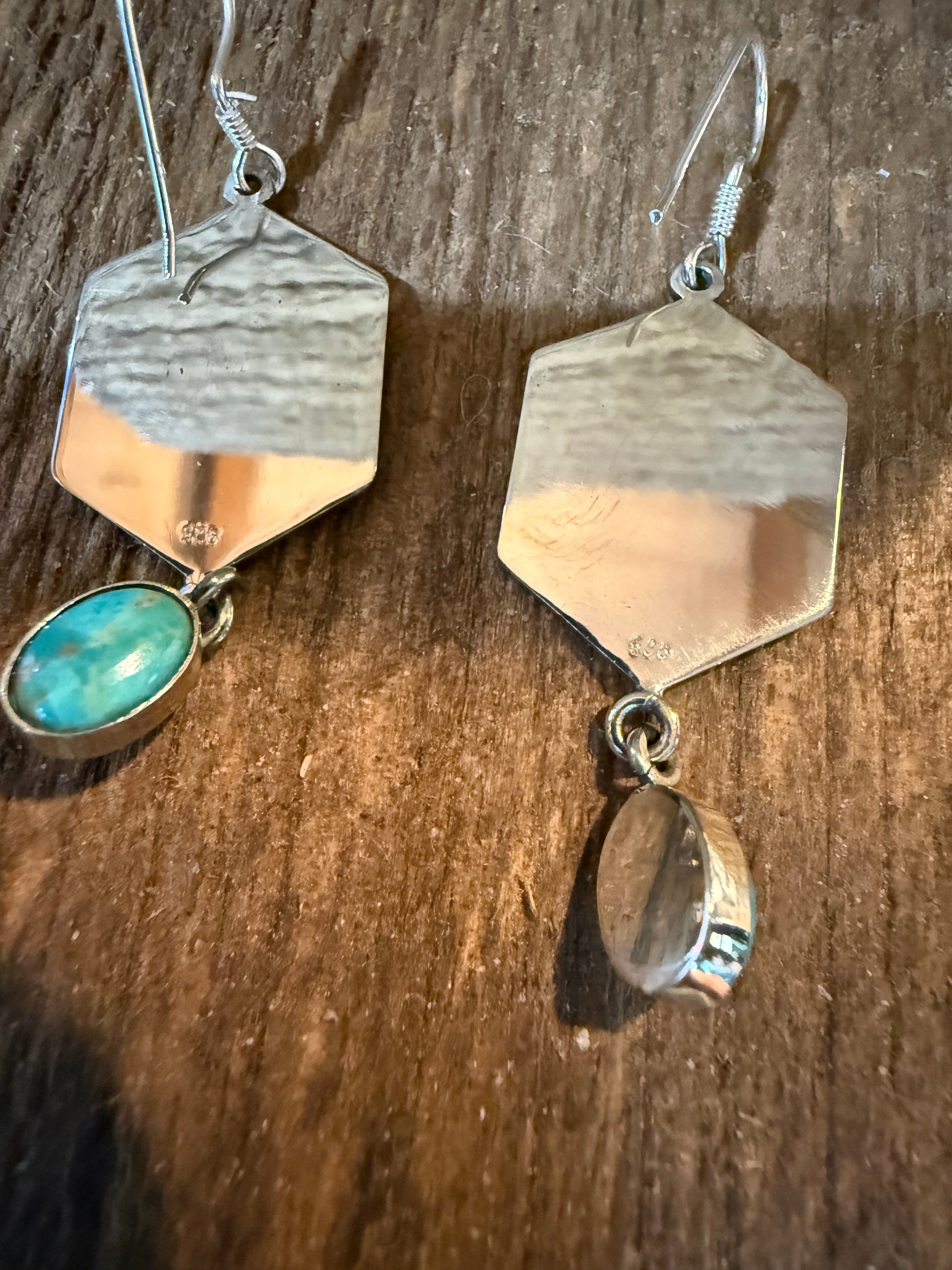 USA America Patriots Kingman Turquoise Sterling Silver Wire Drop Earrings 2 Inch Wild West Boho