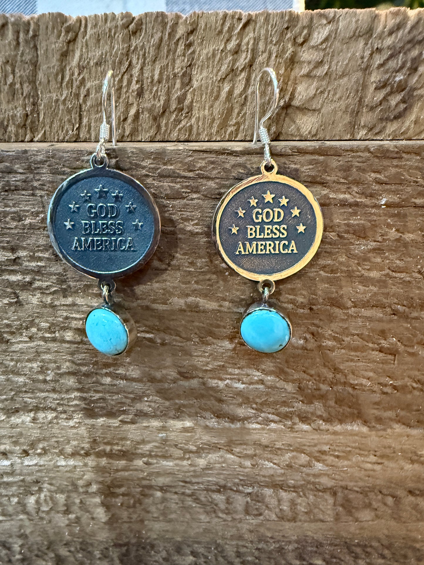 God Bless America Kingman Turquoise Wire Drop Earrings 2 Inch Sterling Silver Wild West Boho