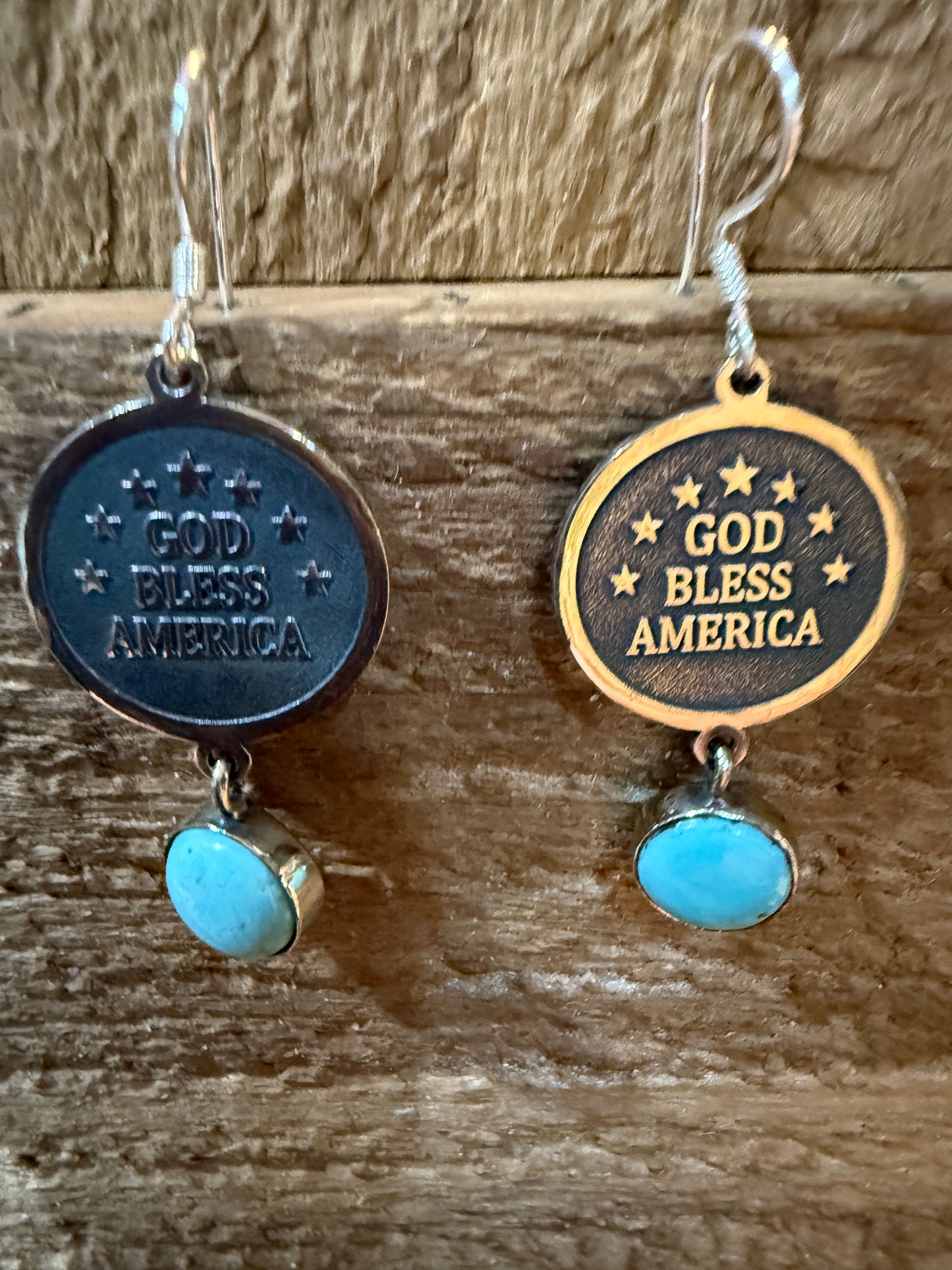 God Bless America Kingman Turquoise Wire Drop Earrings 2 Inch Sterling Silver Wild West Boho