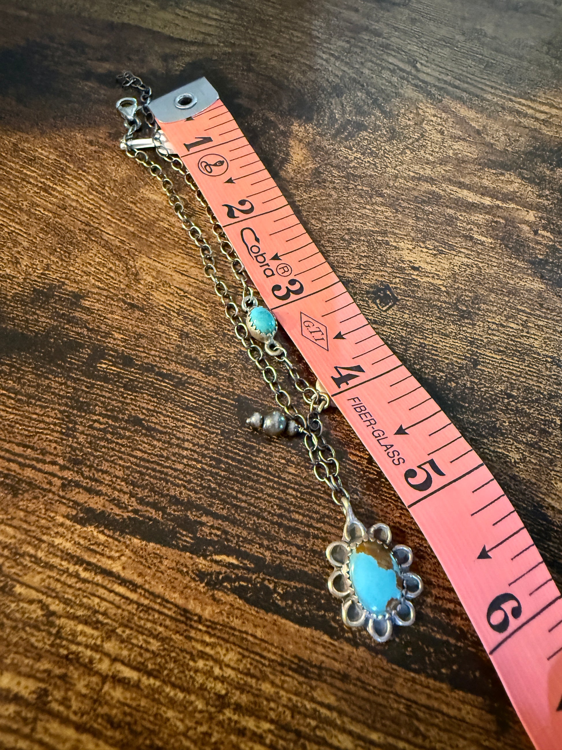 Number 8 Mine Turquoise Gemstone Anklet Chain, Sterling Silver, 11 Inch Chain Wild West Boho