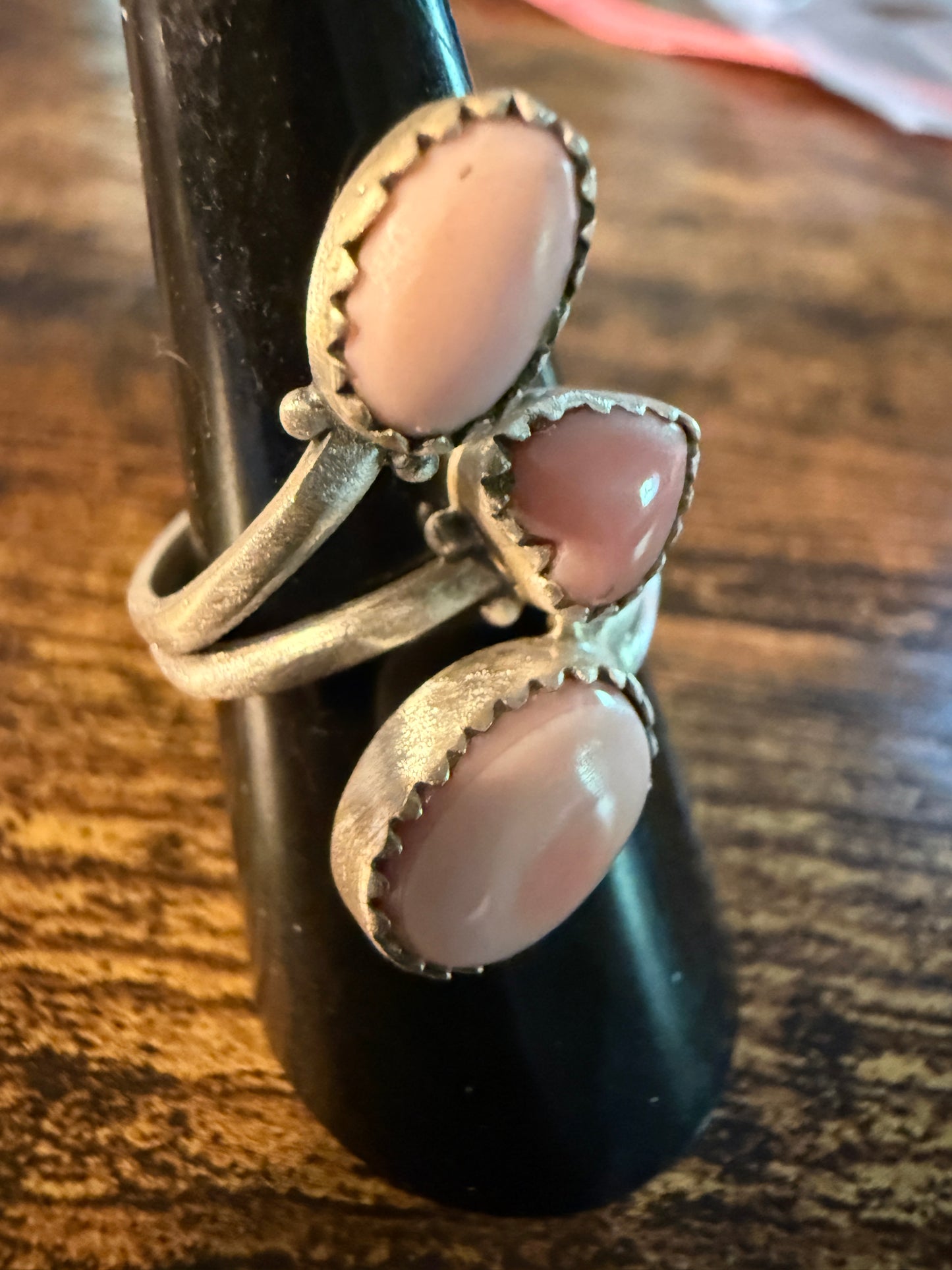 Pink Conch Turquoise Gemstone Ring Sterling Silver Adjustable Wild West Boho