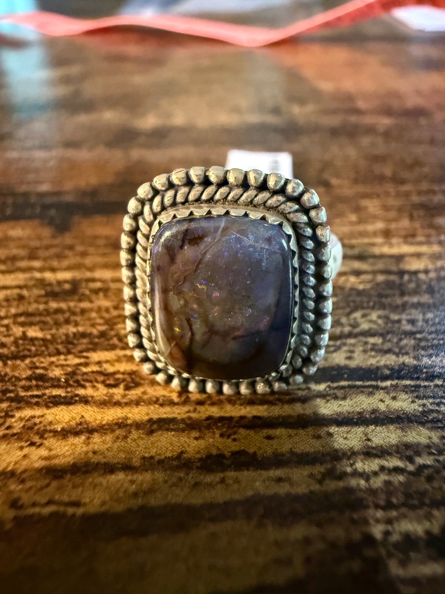 Purple Opal Gemstone Ring, Adjustable, Sterling Silver Wild West Boho