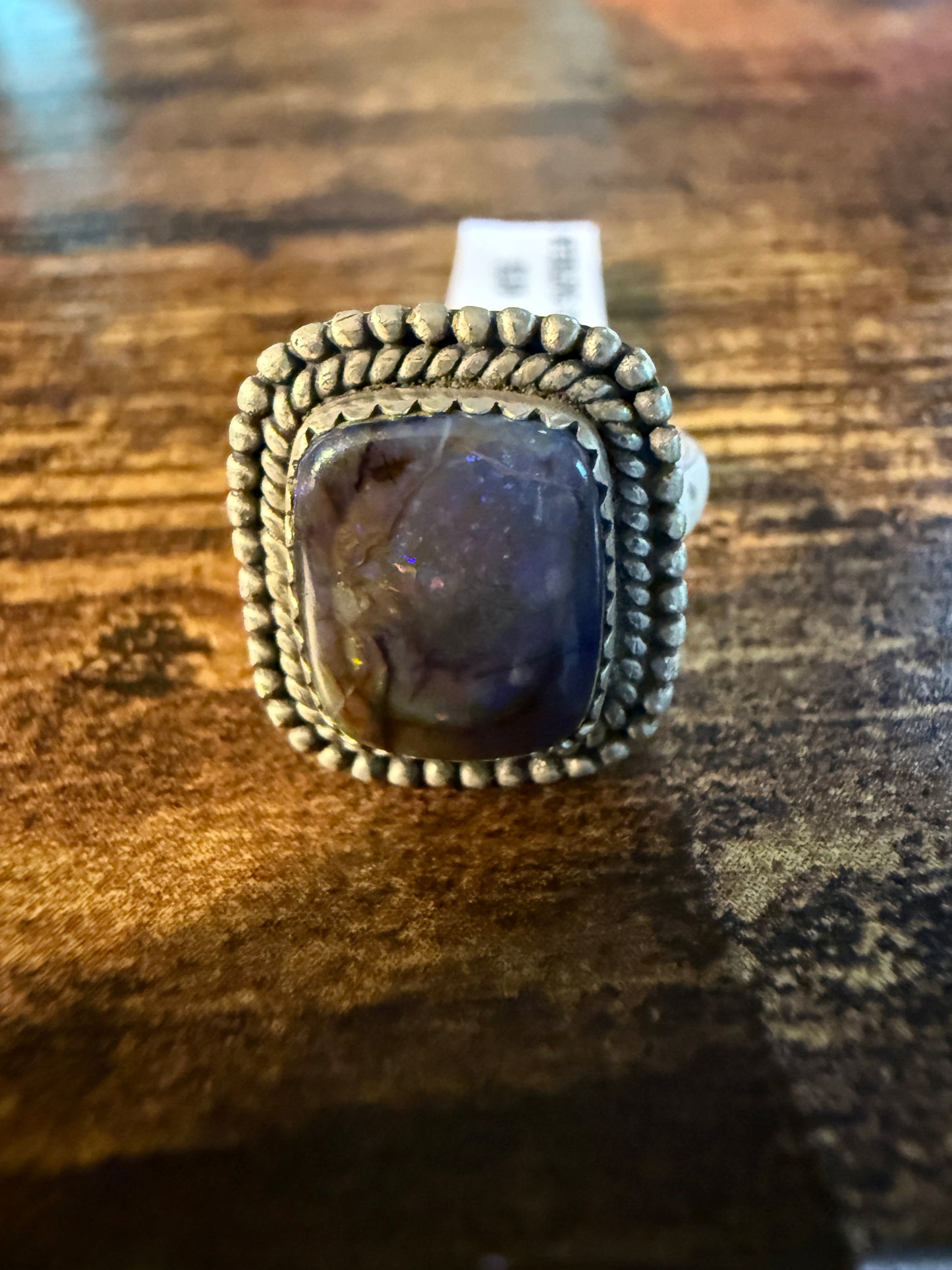 Purple Opal Gemstone Ring, Adjustable, Sterling Silver Wild West Boho
