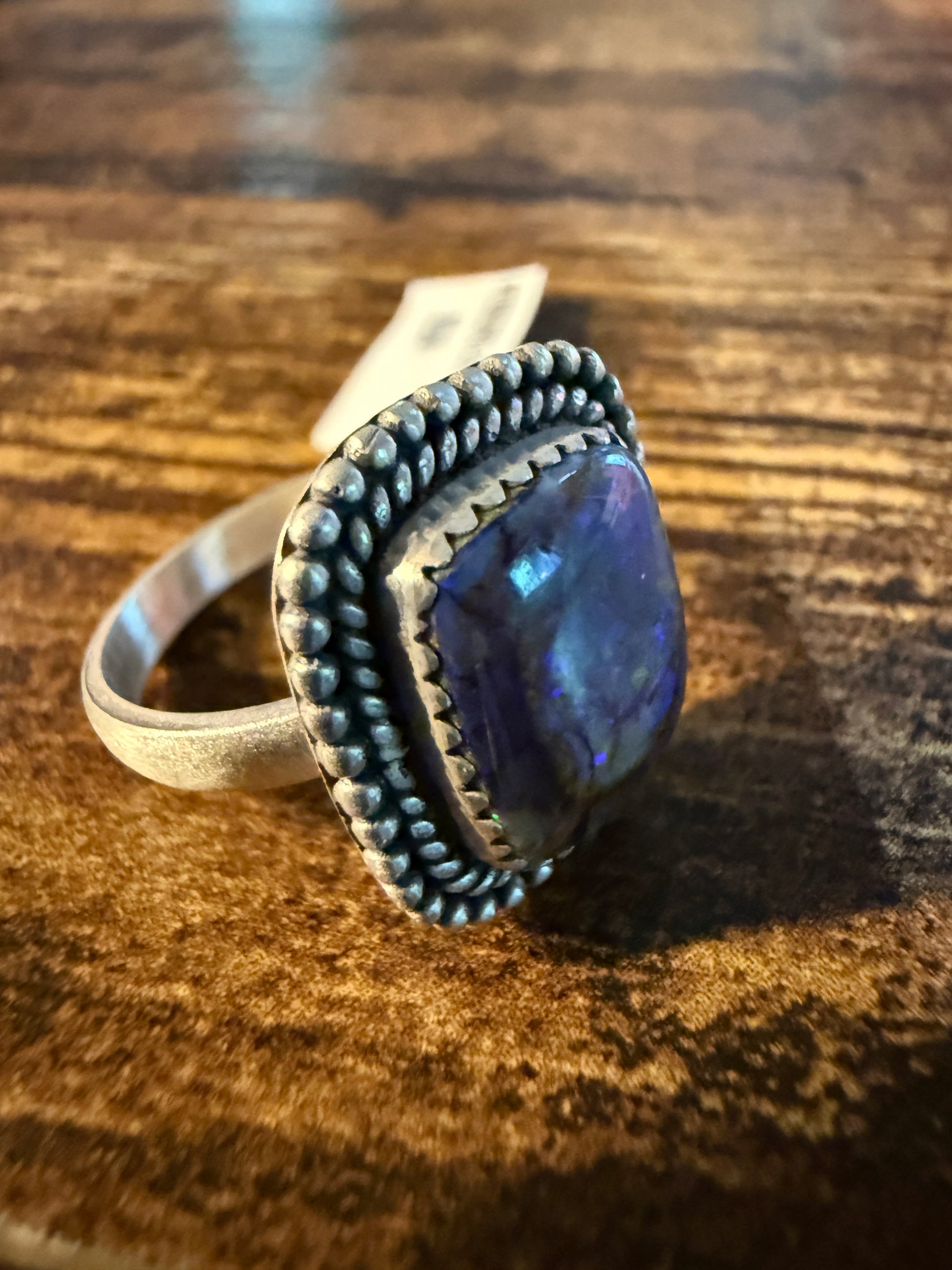 Purple Opal Gemstone Ring, Adjustable, Sterling Silver Wild West Boho