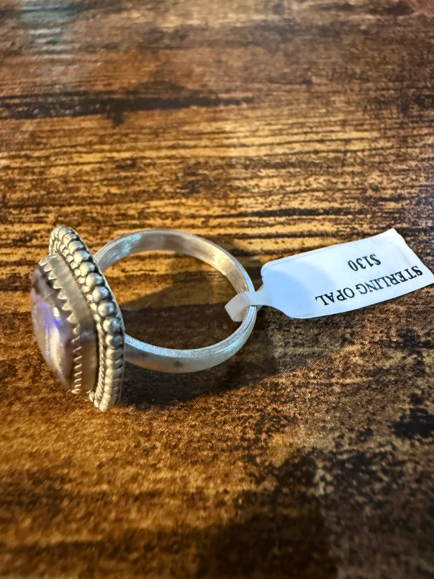 Purple Opal Gemstone Ring, Adjustable, Sterling Silver Wild West Boho