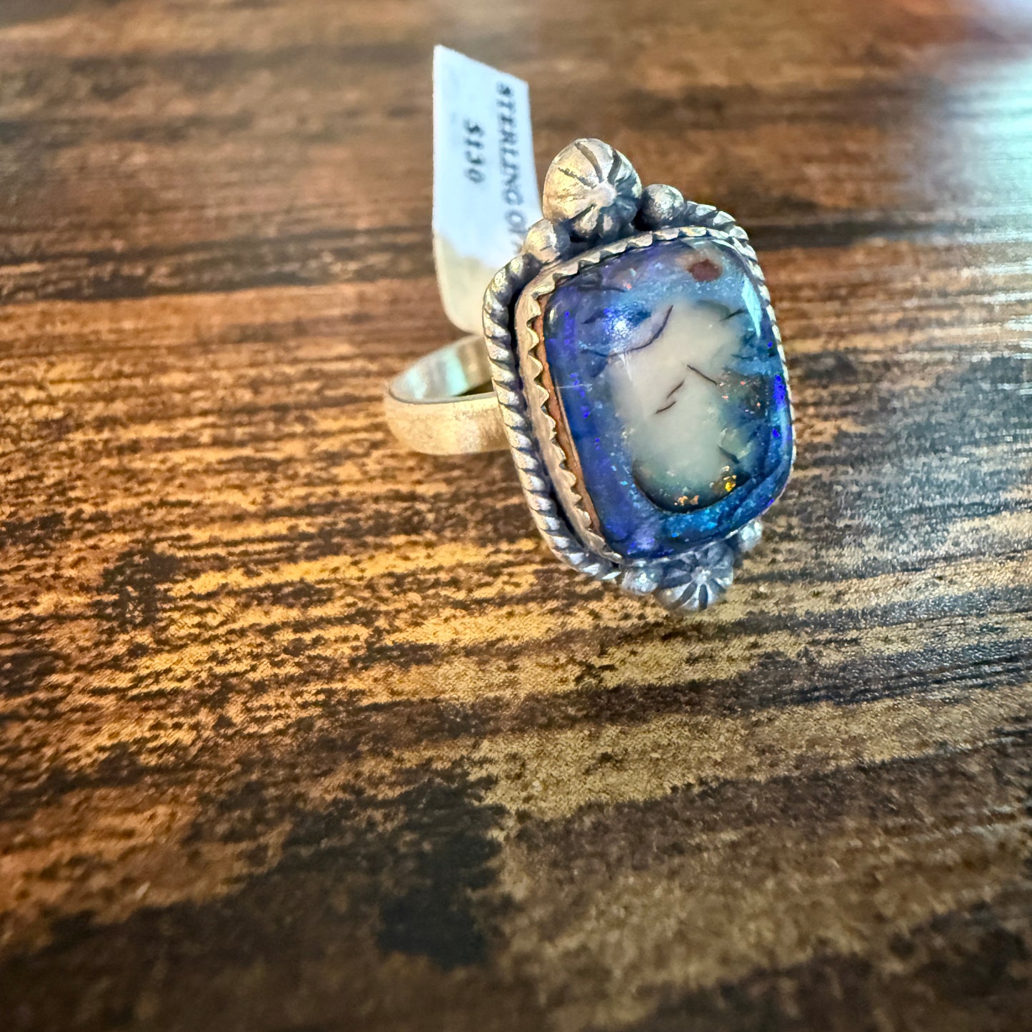 Purple Opal Gemstone Ring, Adjustable, Sterling Silver Wild West Boho
