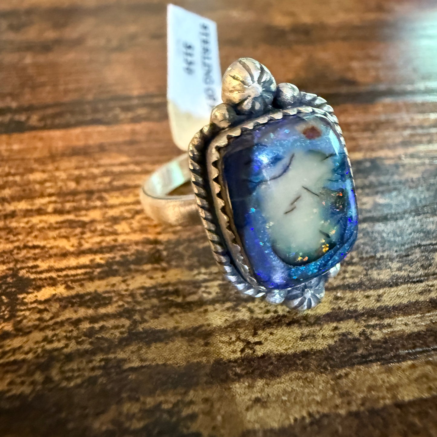 Purple Opal Gemstone Ring, Adjustable, Sterling Silver Wild West Boho