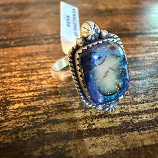 Purple Opal Gemstone Ring, Adjustable, Sterling Silver Wild West Boho