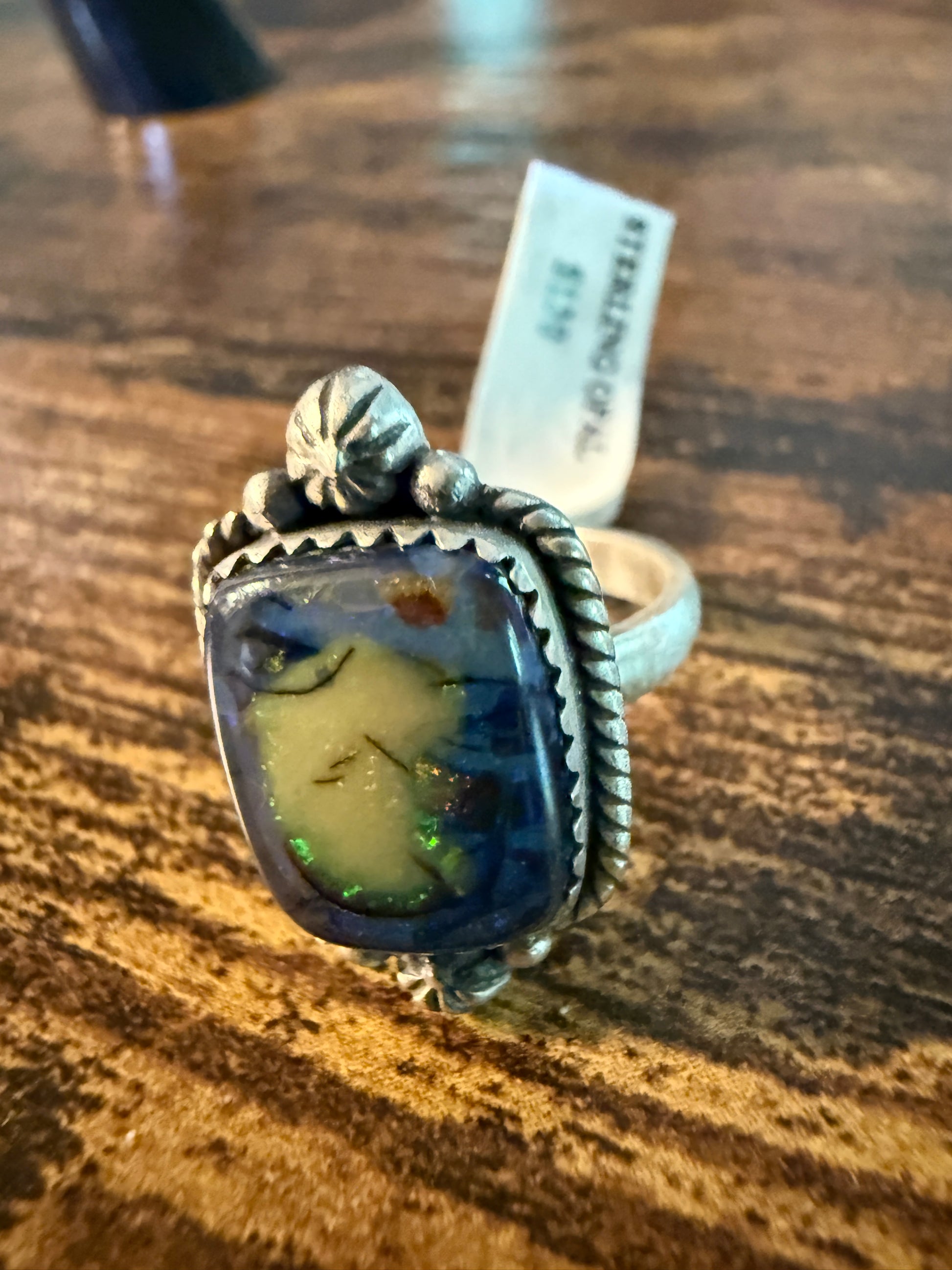 Purple Opal Gemstone Ring, Adjustable, Sterling Silver Wild West Boho