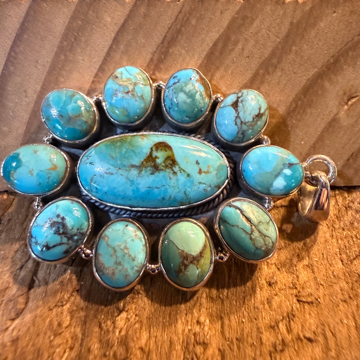 Mojave Turquoise 2.5 Inch Cluster Pendant, Sterling Silver Wild West Boho