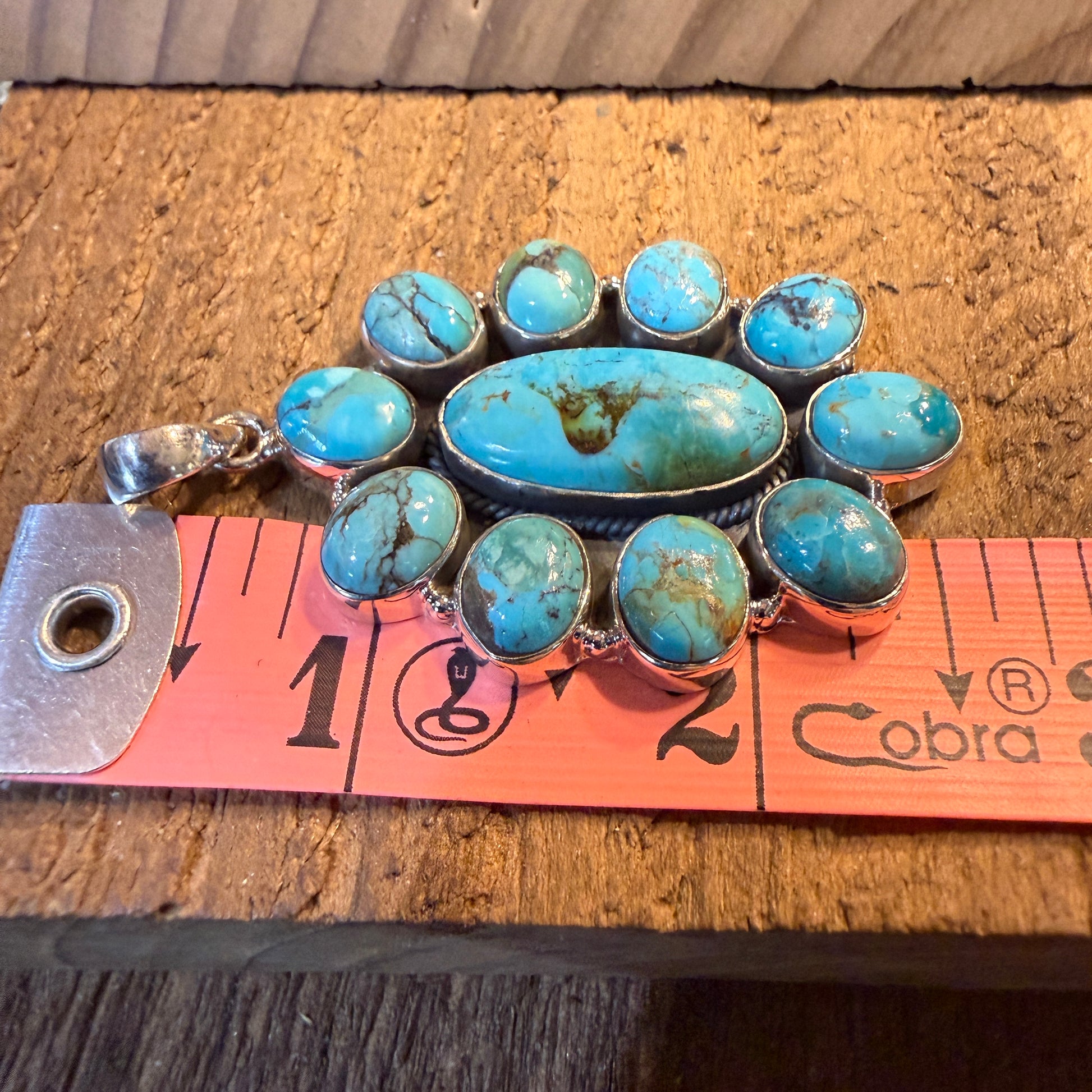 Mojave Turquoise 2.5 Inch Cluster Pendant, Sterling Silver Wild West Boho