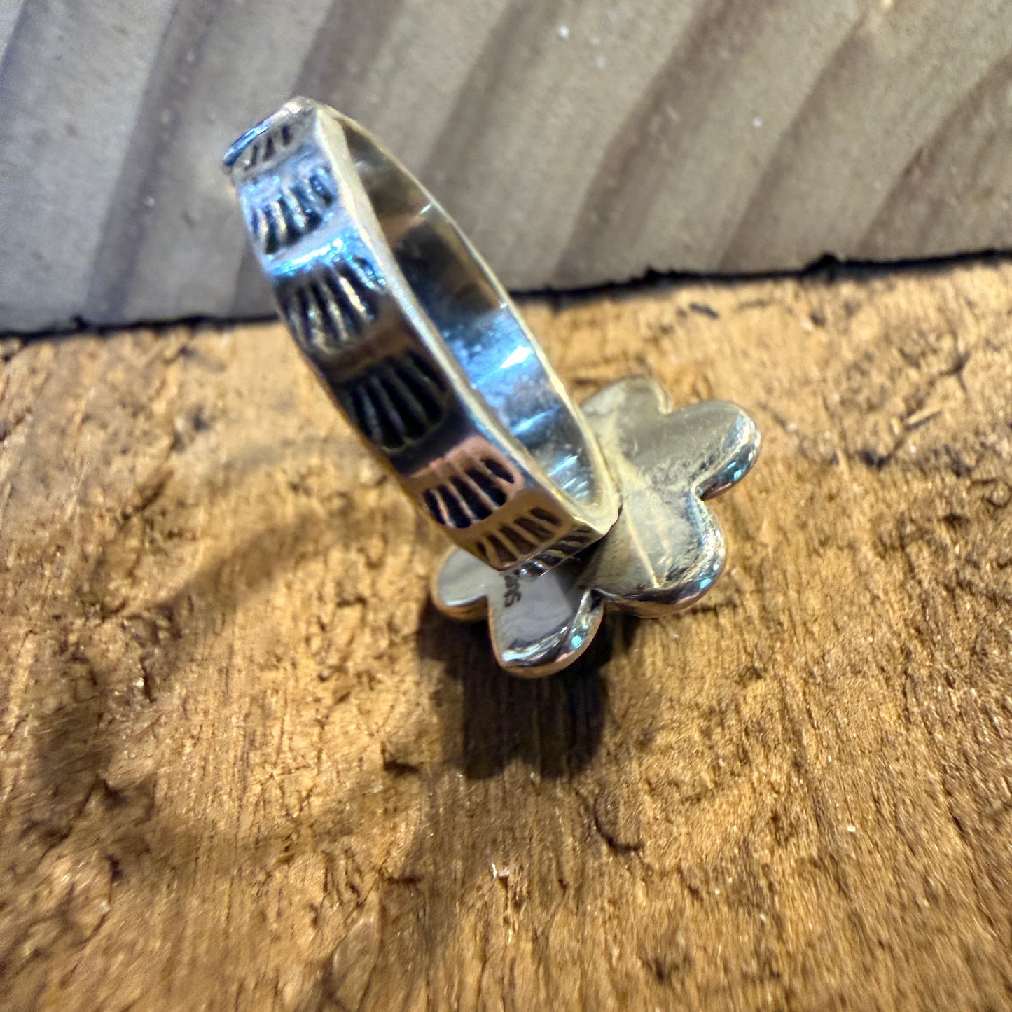 Kingman Turquoise Gemstone Floral Adjustable Ring, Sterling Silver Wild West Boho