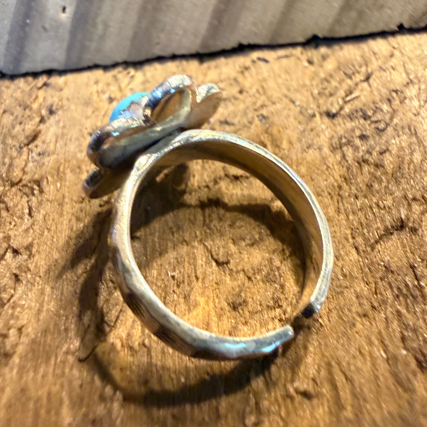 Kingman Turquoise Gemstone Floral Adjustable Ring, Sterling Silver Wild West Boho