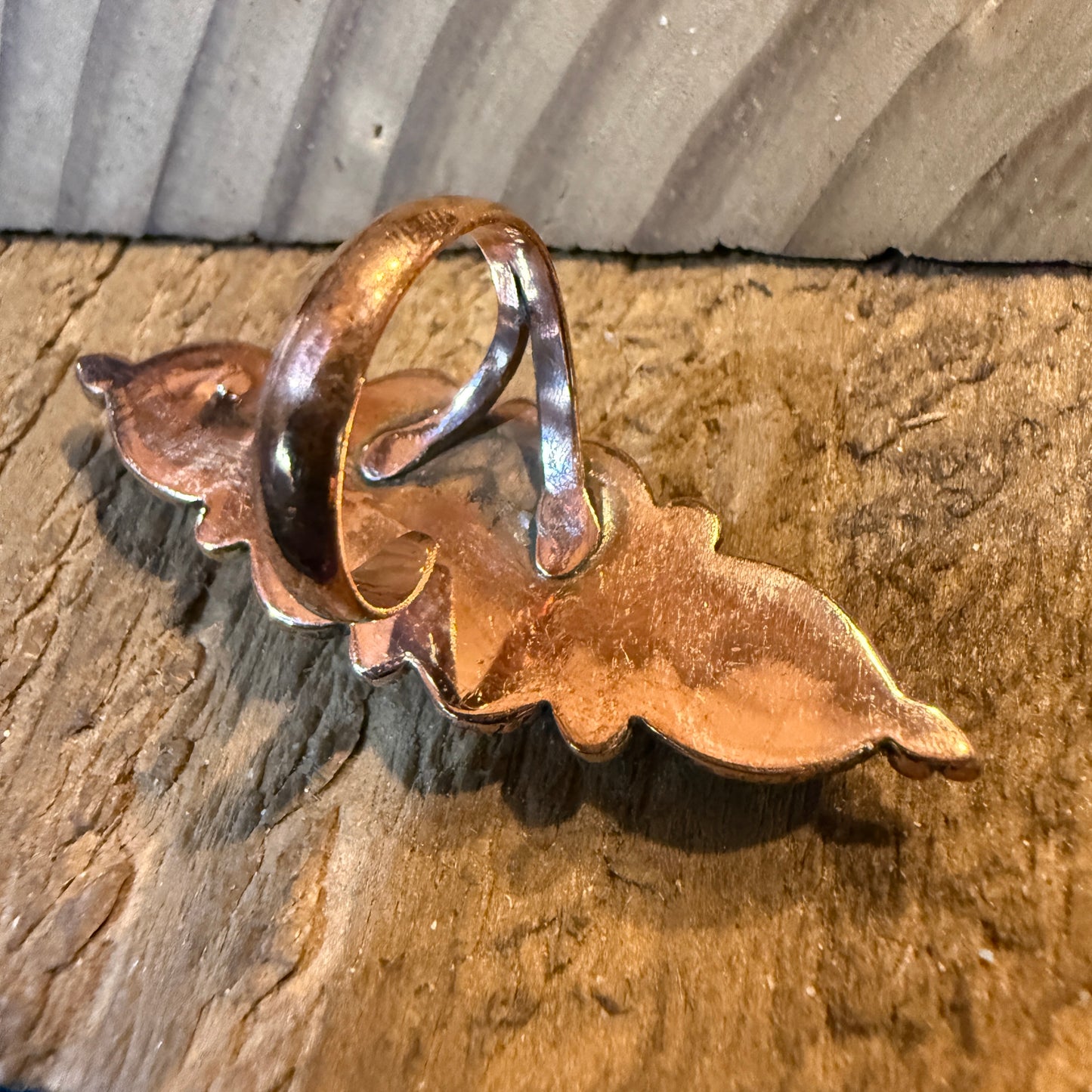 Fox Turquoise and Orange Spiny Oyster Turqoise Adjustable Ring, Copper Wild West Boho