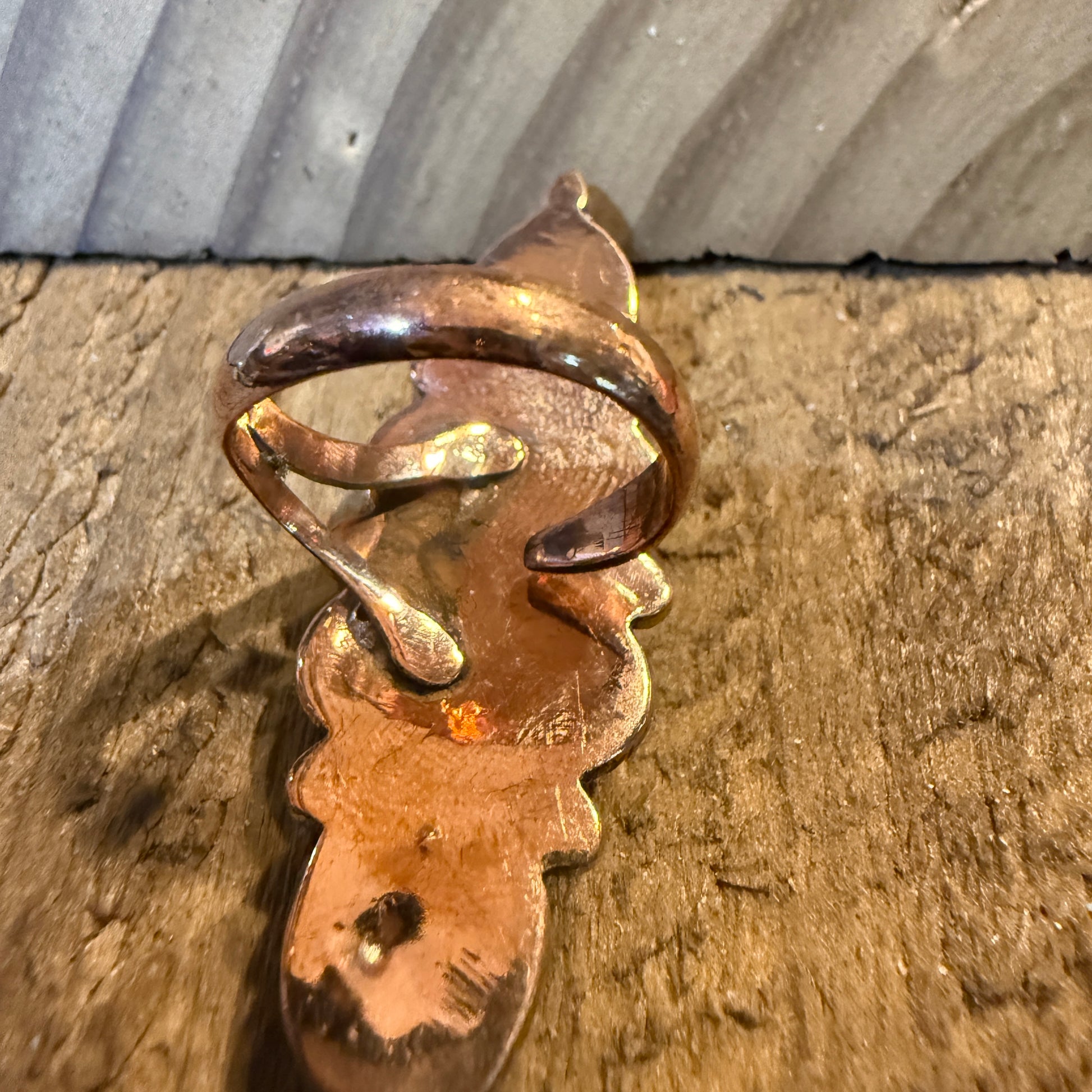 Fox Turquoise and Orange Spiny Oyster Turqoise Adjustable Ring, Copper Wild West Boho