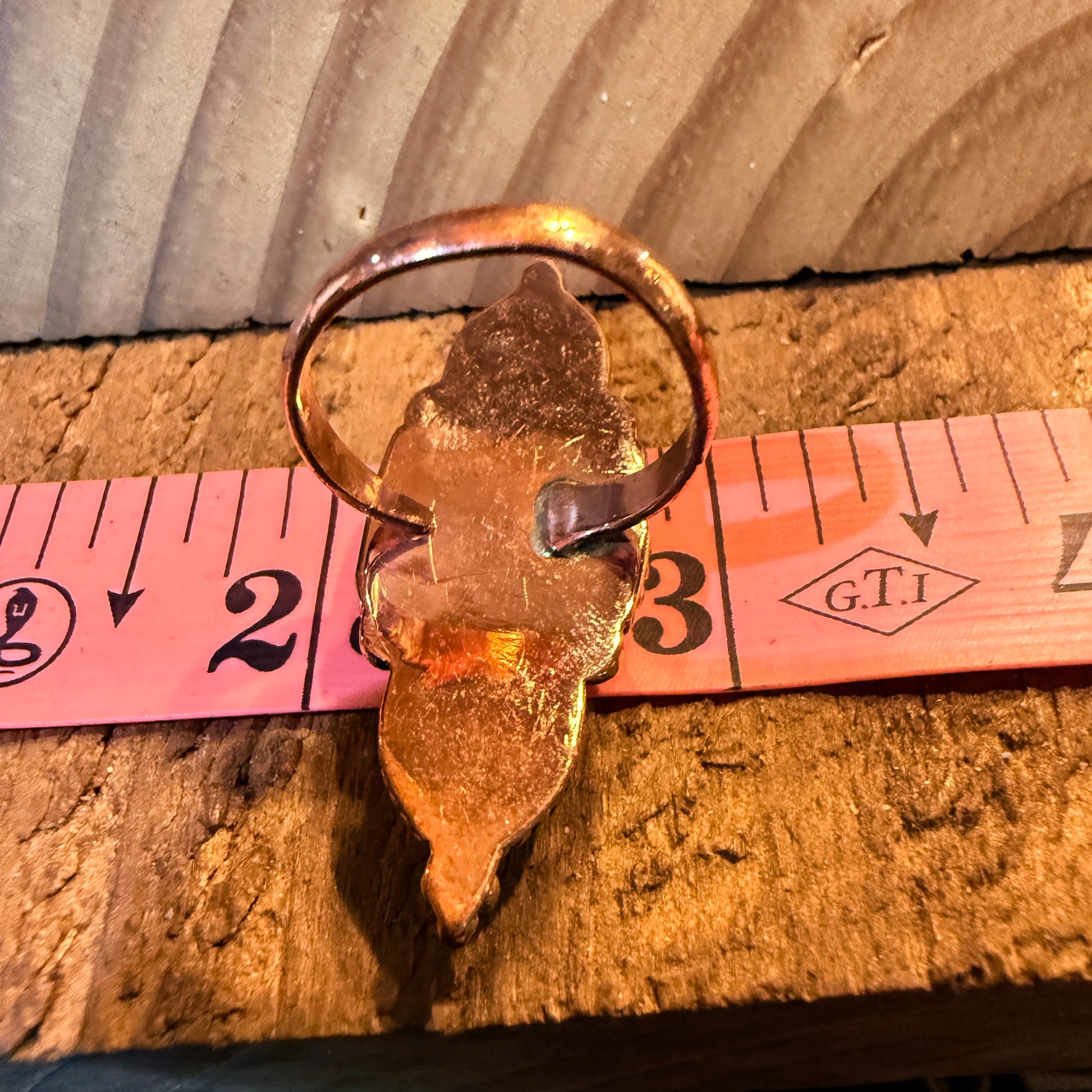 Orange Spiny Turquoise Three Stone Adjustable Ring, Copper Wild West Boho