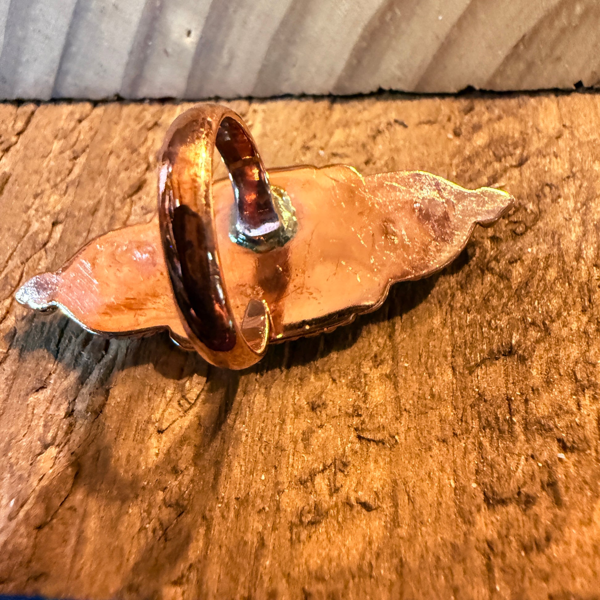 Golden Yellow Dahlia Three Stone Adjustable Ring in Copper Wild West Boho