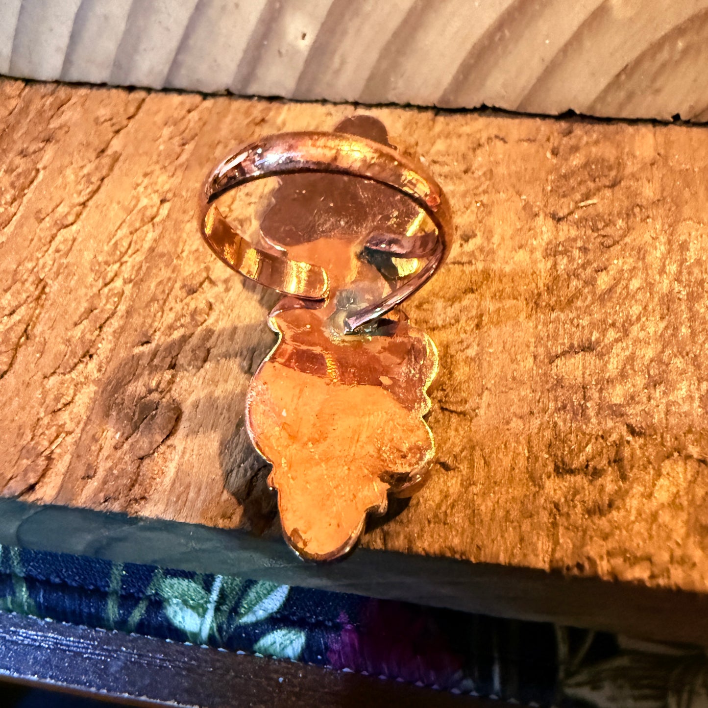 Blue turquoise Dahlia Gemstones Cluster Adjustable Ring in Copper Wild West Boho
